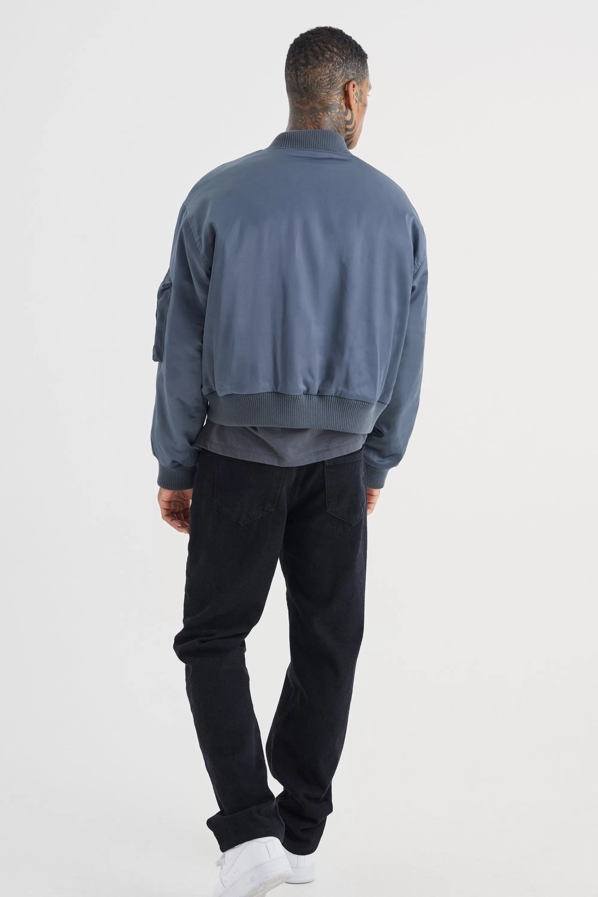 boohooMAN Boxy Satin Padded Ma1 Bomber Jacket | UK