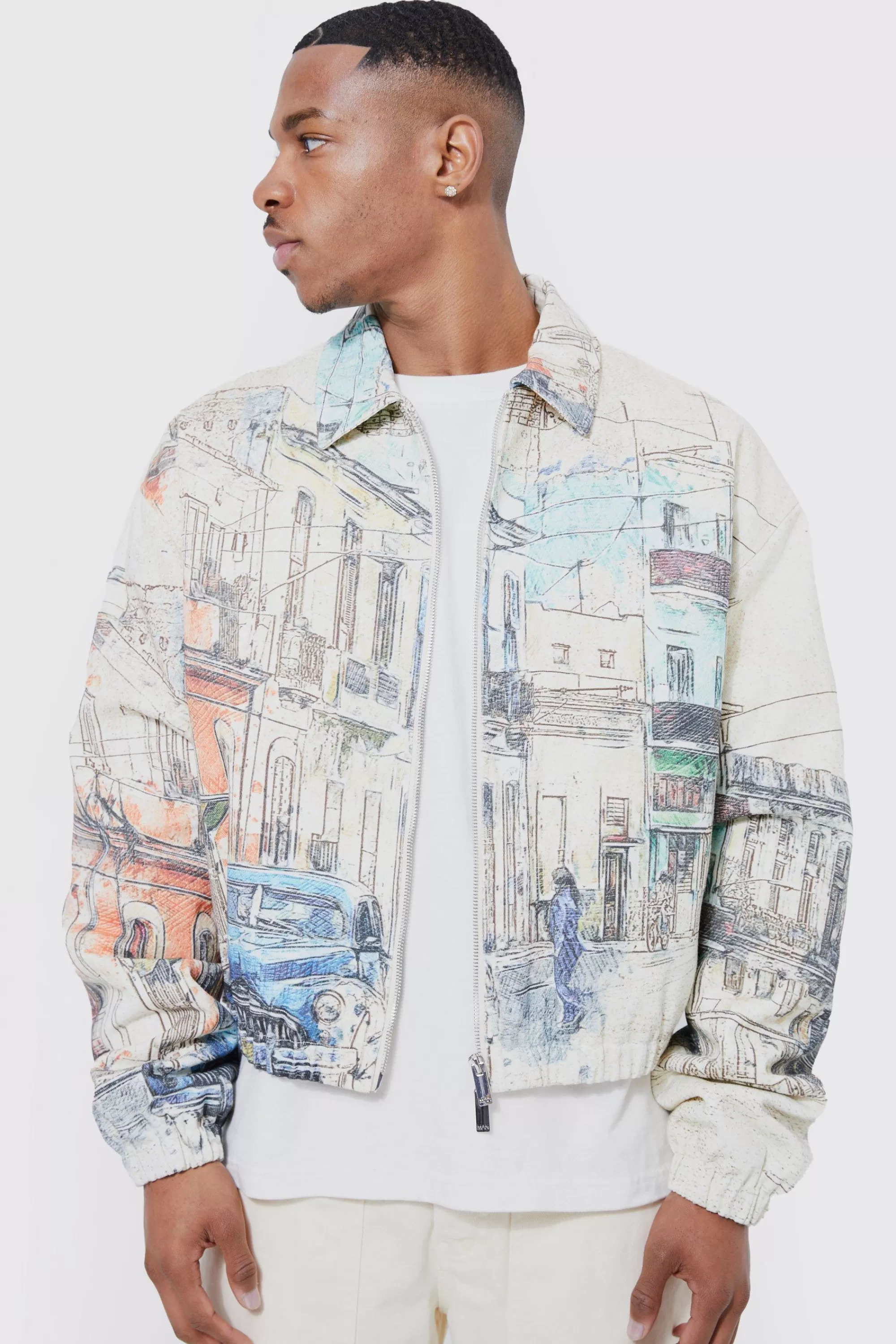 boohooMAN Boxy Scenic Twill Harrington | UK