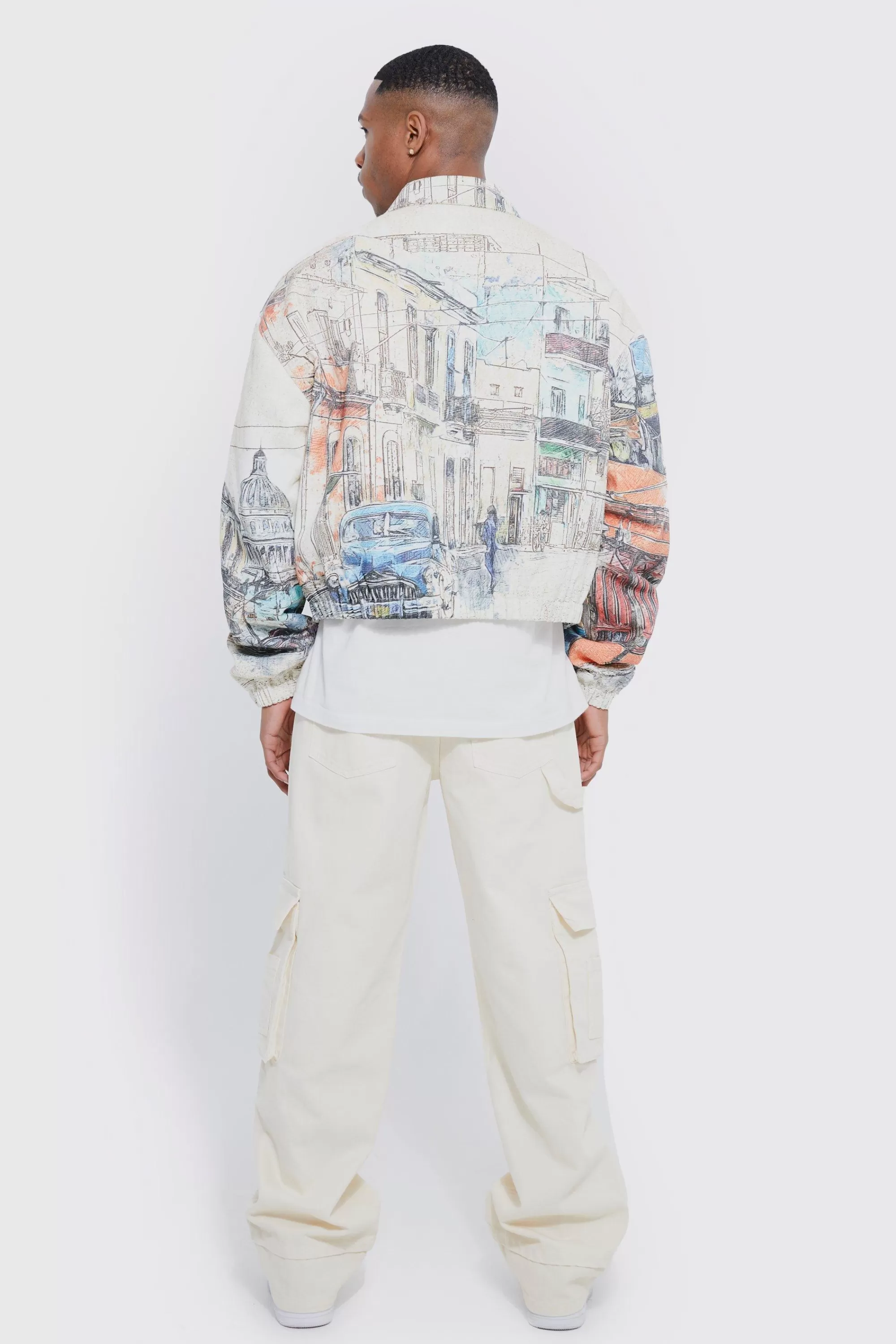 boohooMAN Boxy Scenic Twill Harrington | UK