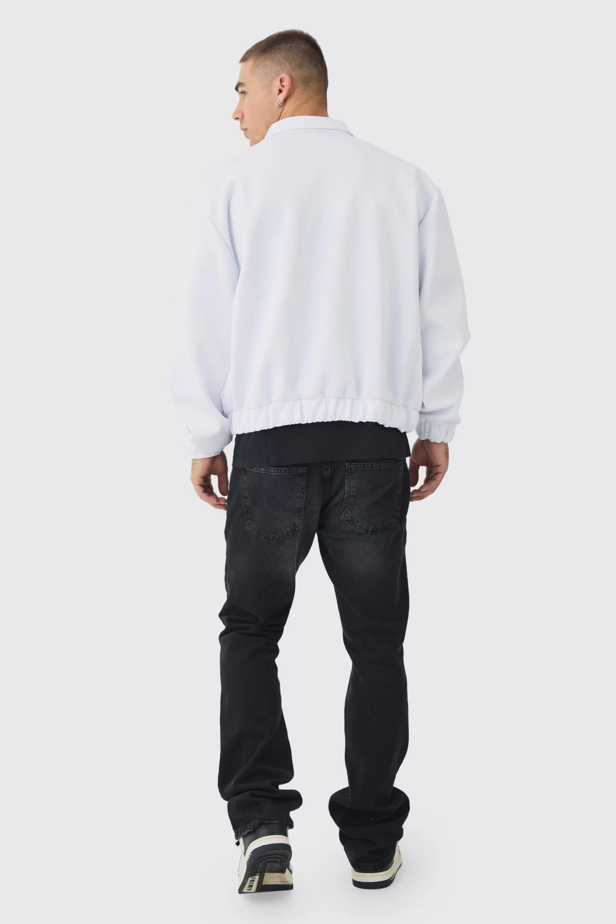 boohooMAN Boxy Scuba Zip Through Embroidered Jacket | UK