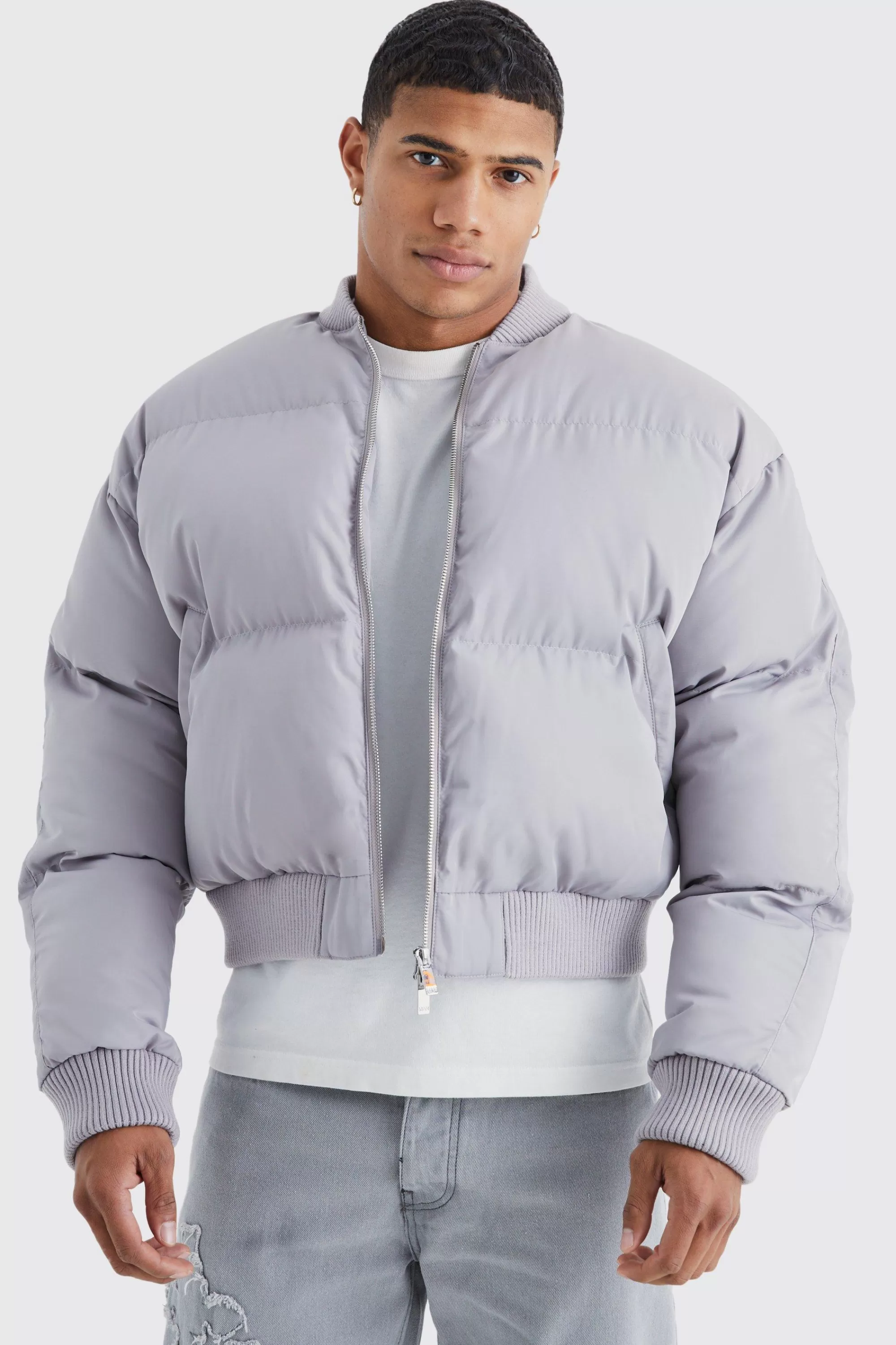 boohooMAN Boxy Sheen Volume Padded Bomber | UK