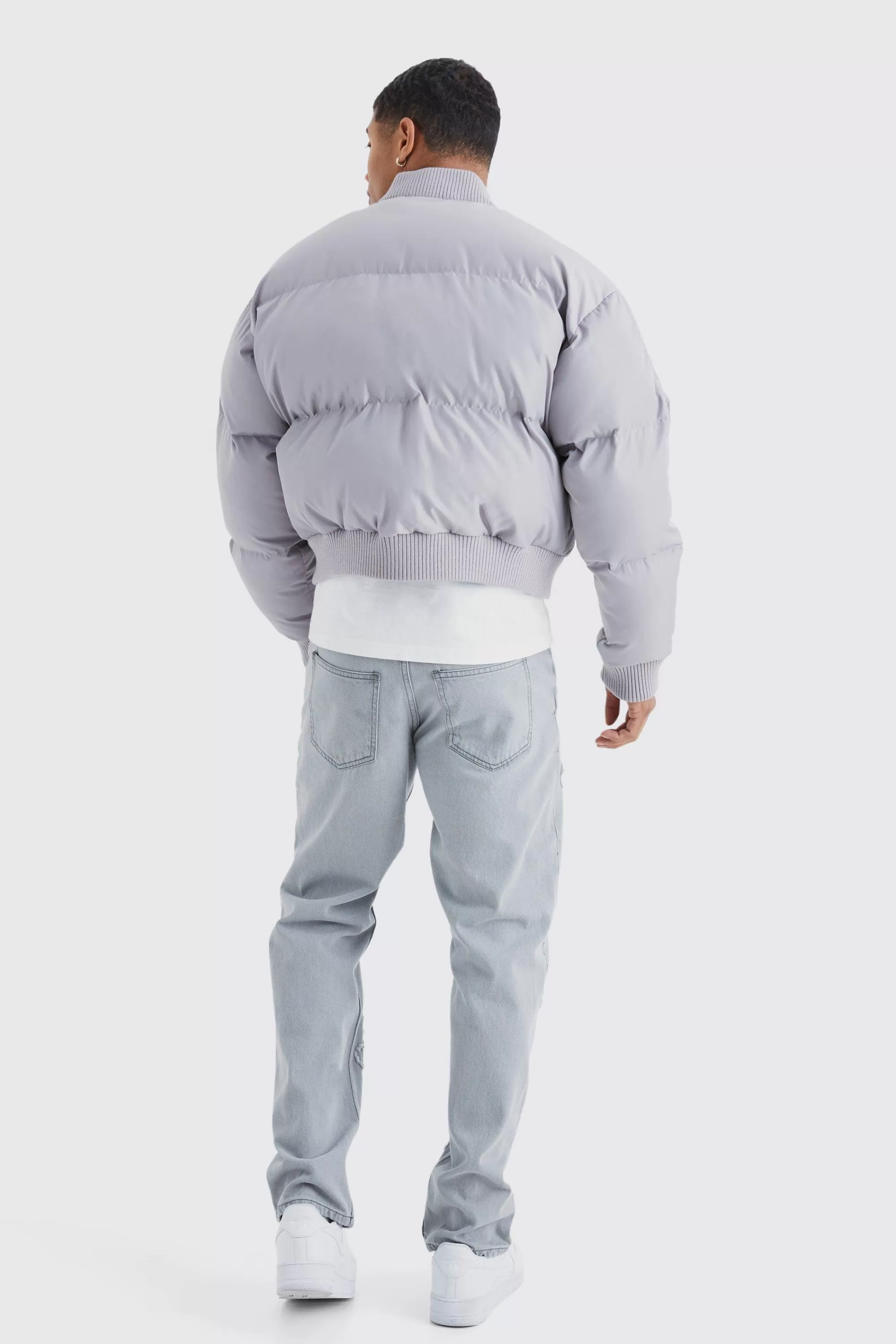 boohooMAN Boxy Sheen Volume Padded Bomber | UK