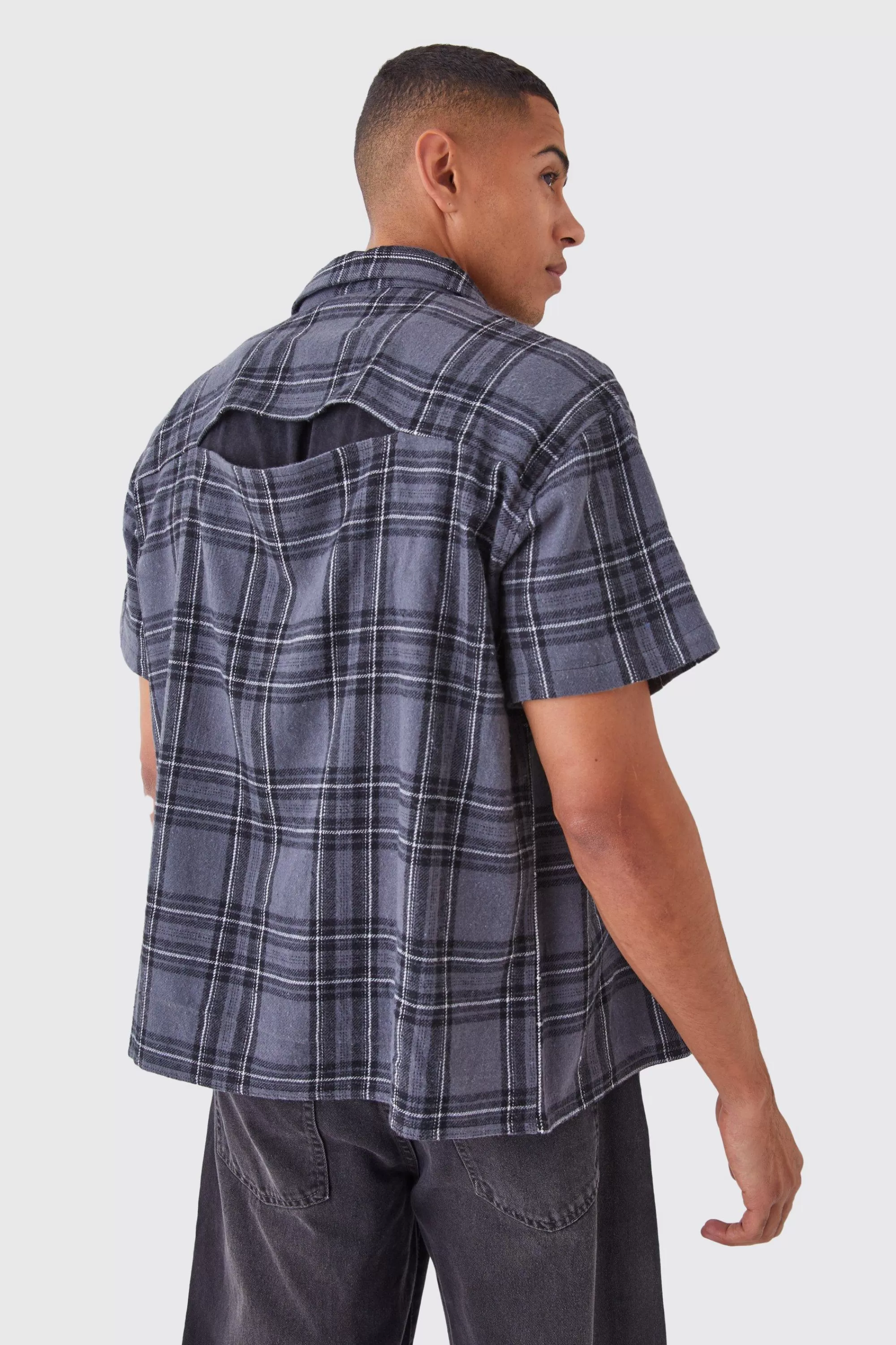 boohooMAN Boxy Short Sleeve Back Vent Check Shirt | UK