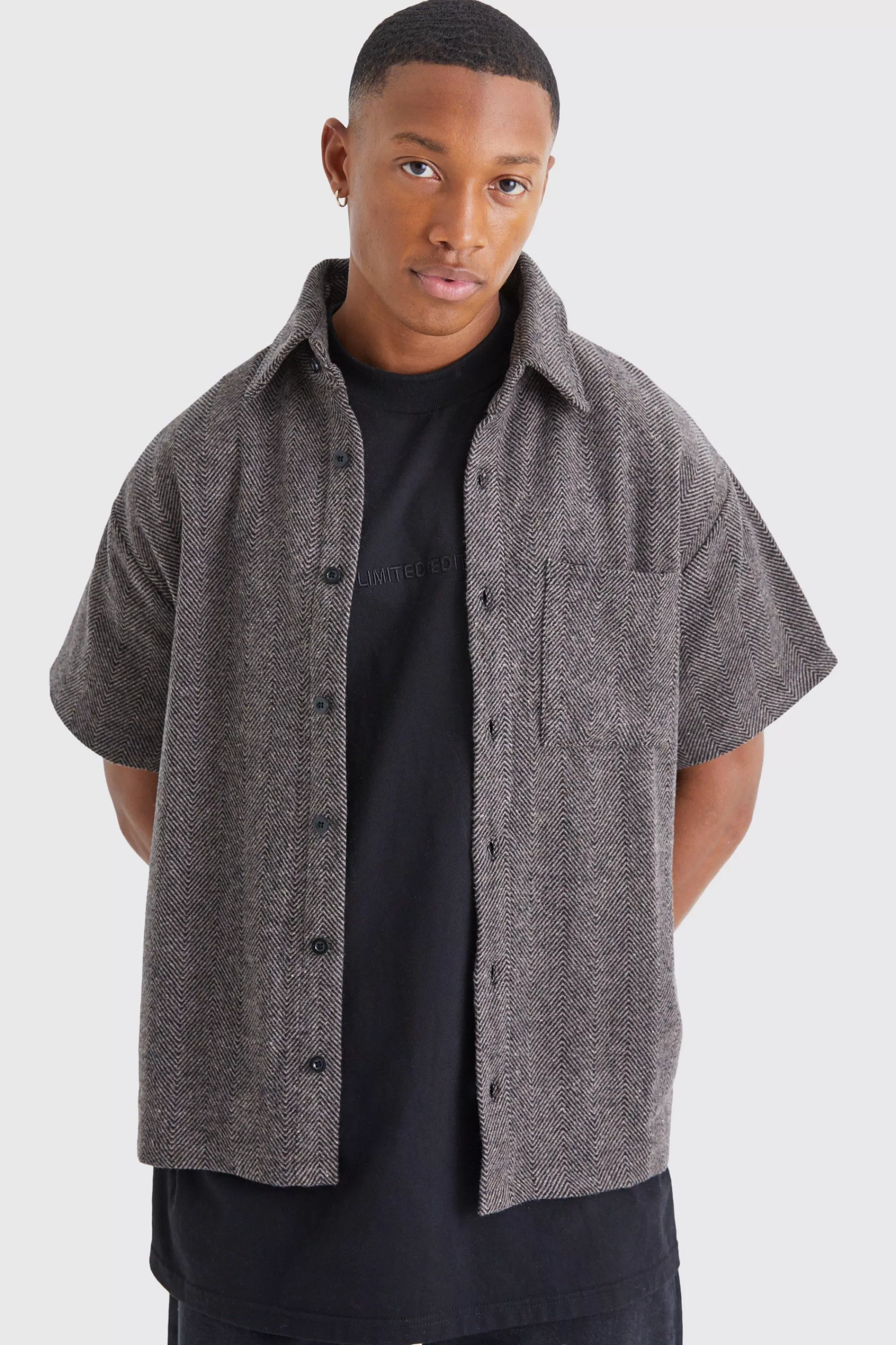 boohooMAN Boxy Short Sleeve Jacquard Shirt | UK