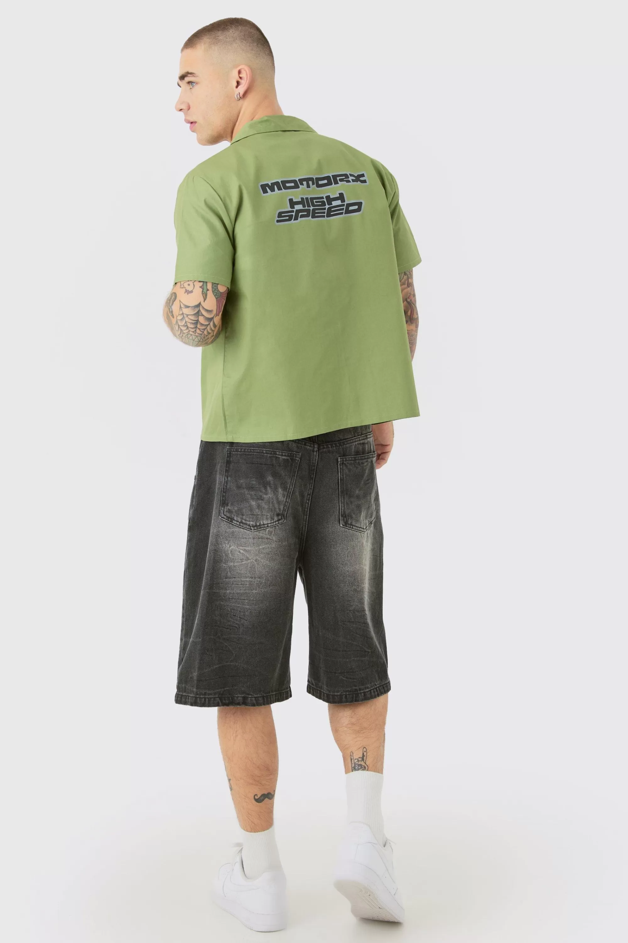boohooMAN Boxy Short Sleeve Moto Poplin Shirt | UK