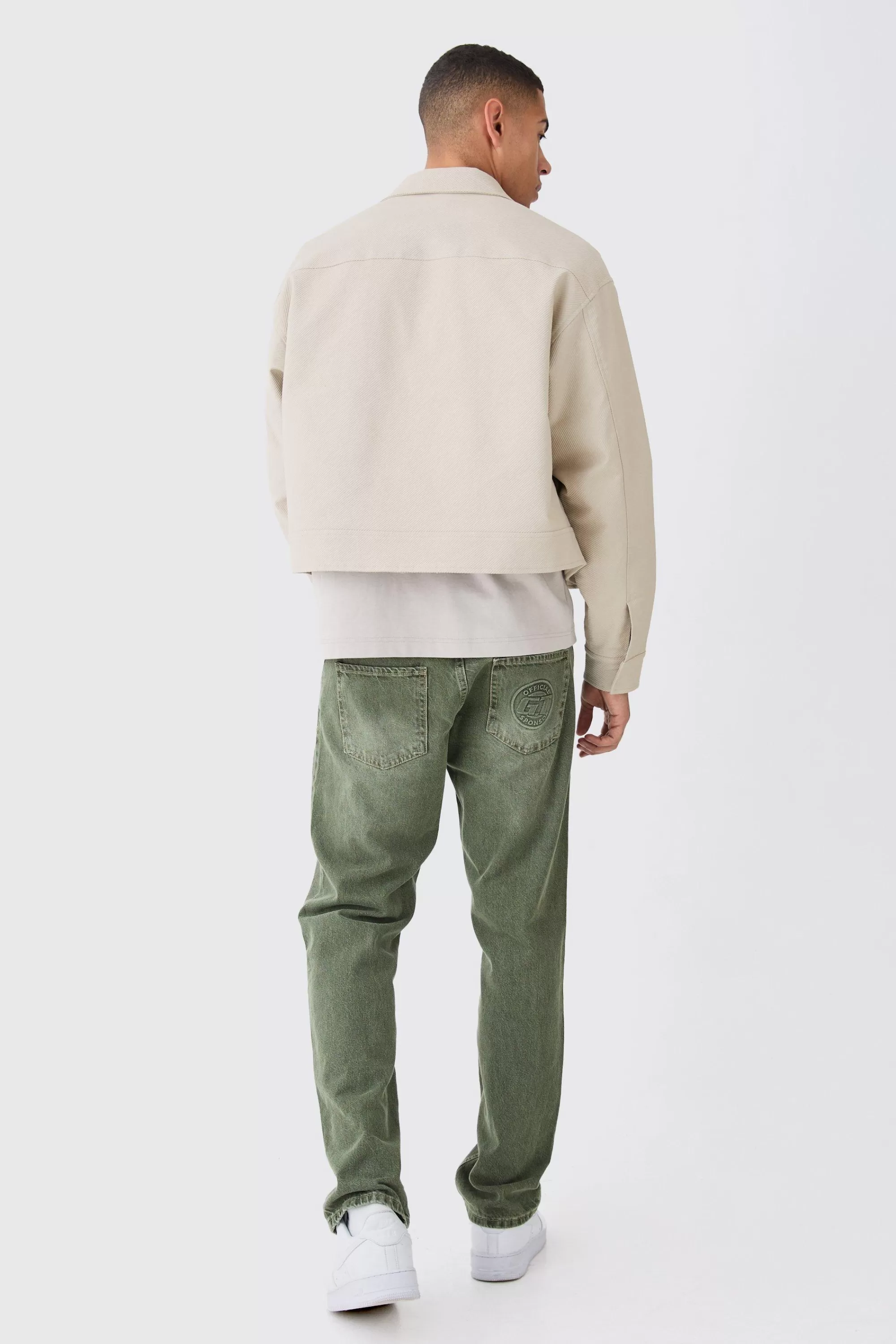 boohooMAN Boxy Smart Ribbed Twill Harrington Jacket | UK