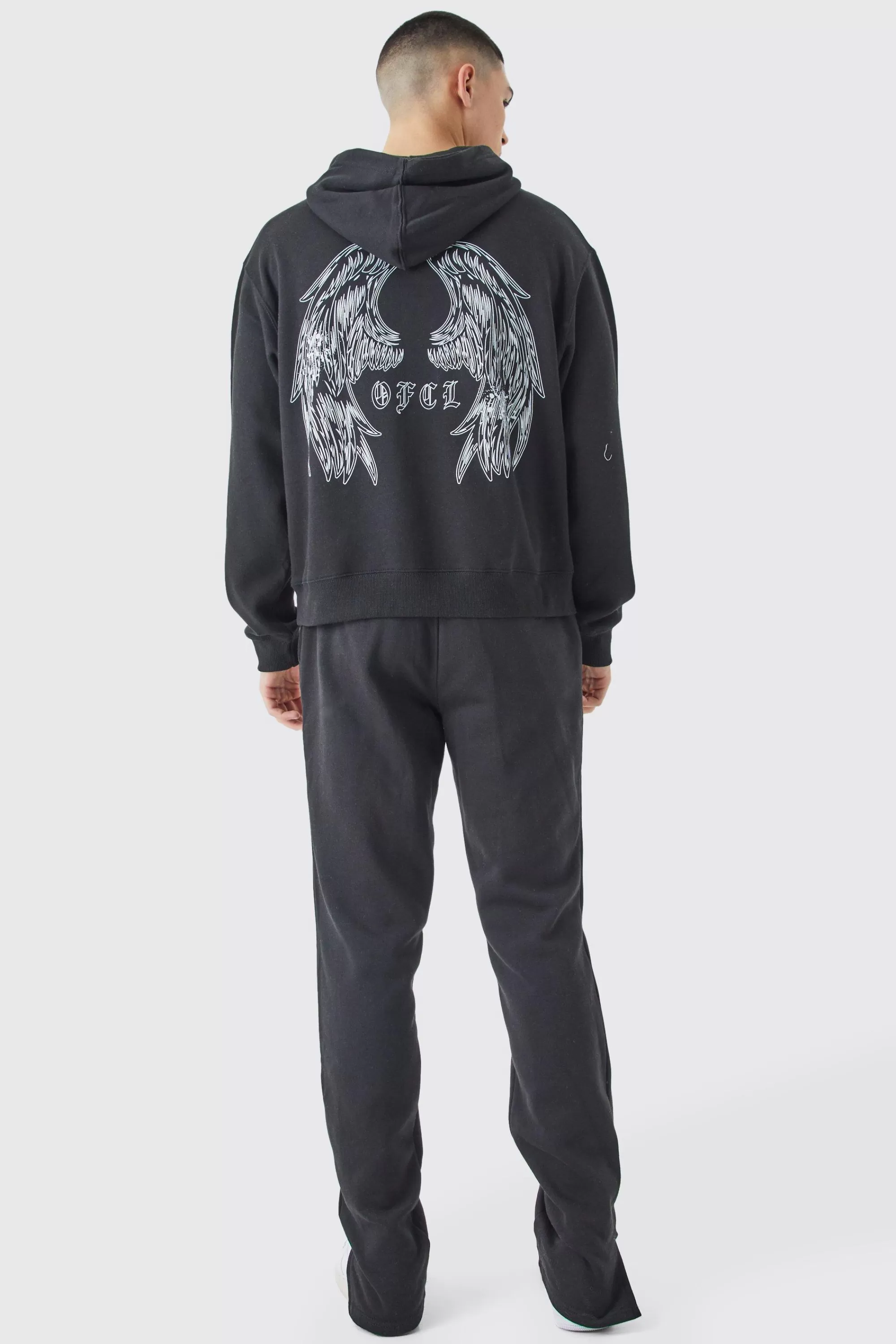 boohooMAN Boxy Split Hem Ofcl Back Graphic Hooded Tracksuit | UK