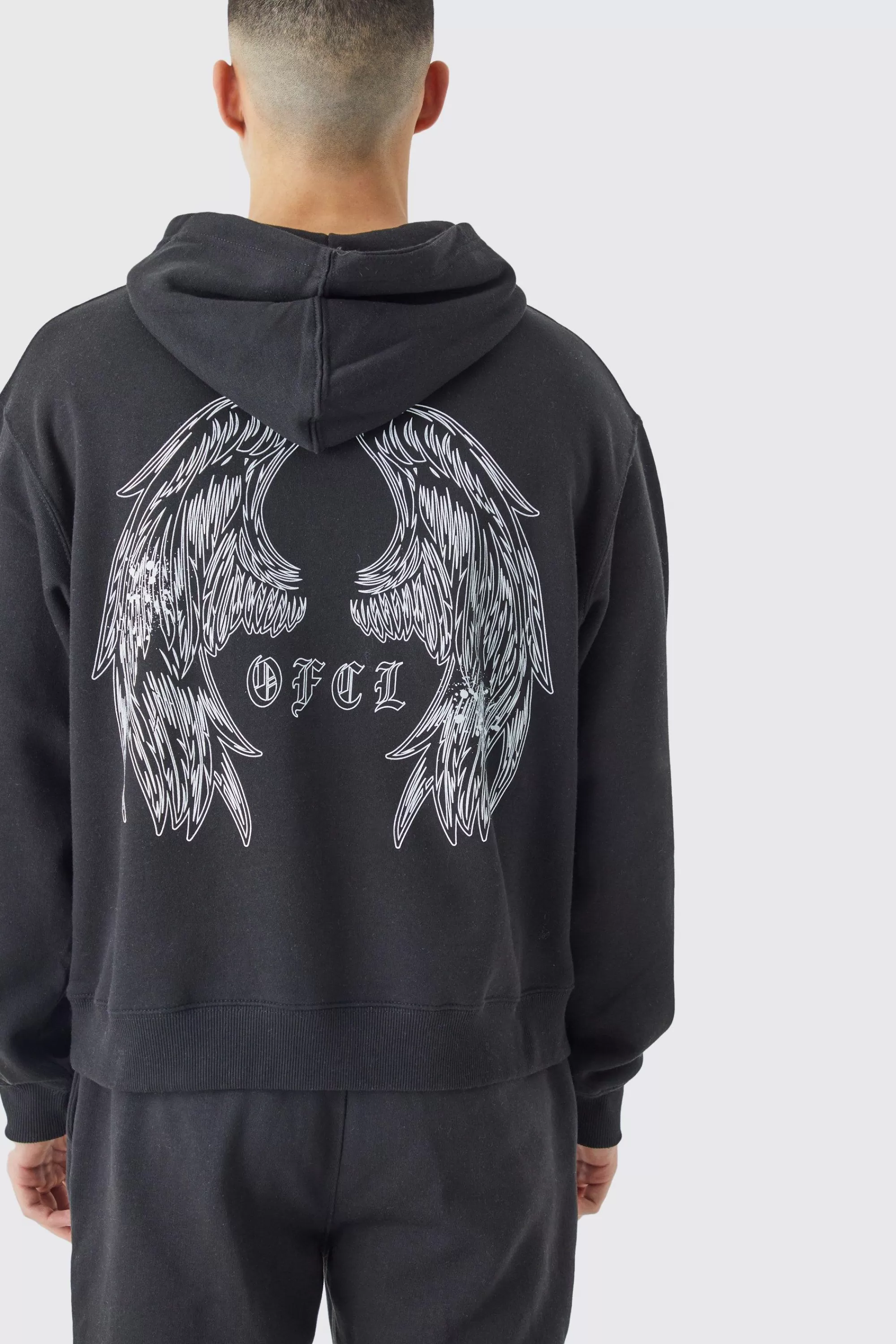 boohooMAN Boxy Split Hem Ofcl Back Graphic Hooded Tracksuit | UK