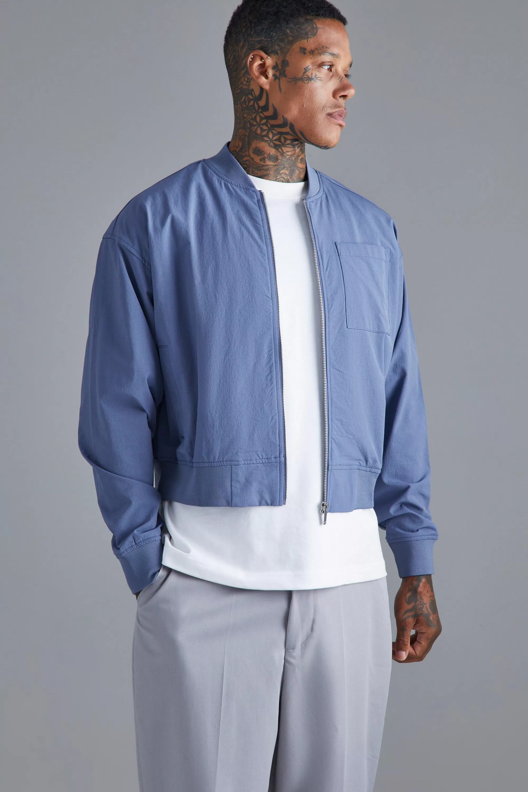 boohooMAN Boxy Technical Stretch Smart Bomber | UK