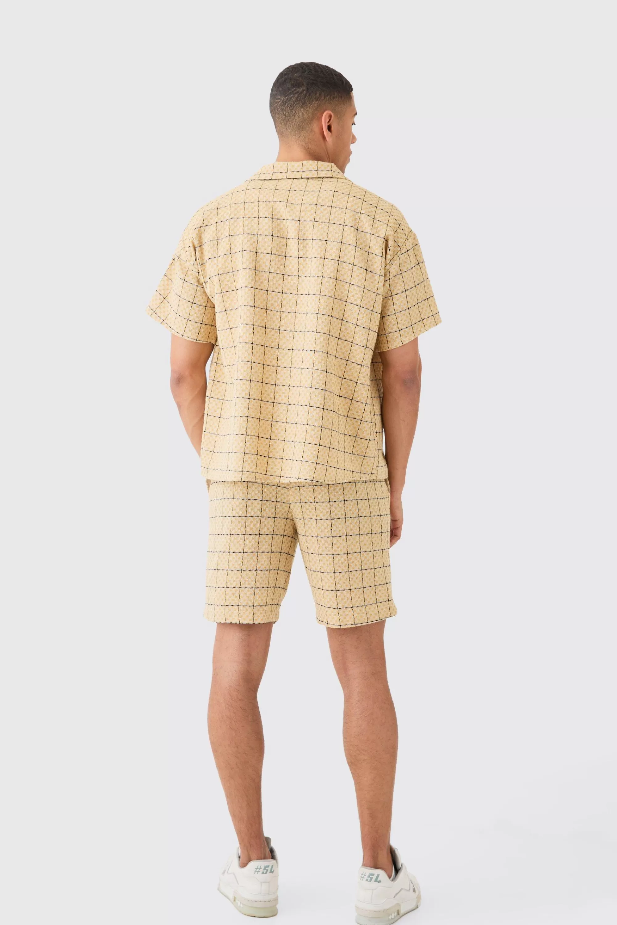 boohooMAN Boxy Textured Grid Check Shirt And Short | UK