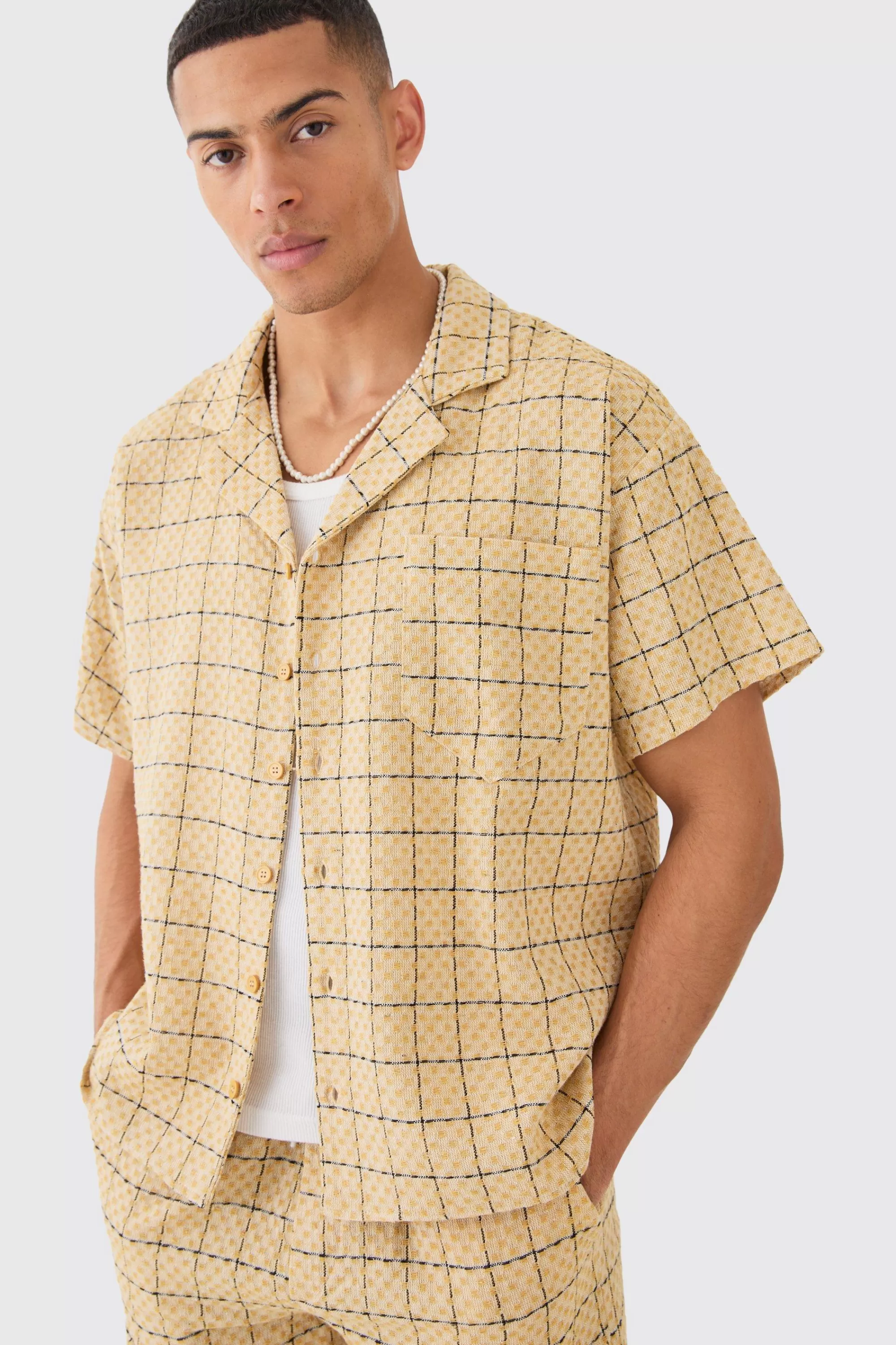 boohooMAN Boxy Textured Grid Check Shirt And Short | UK