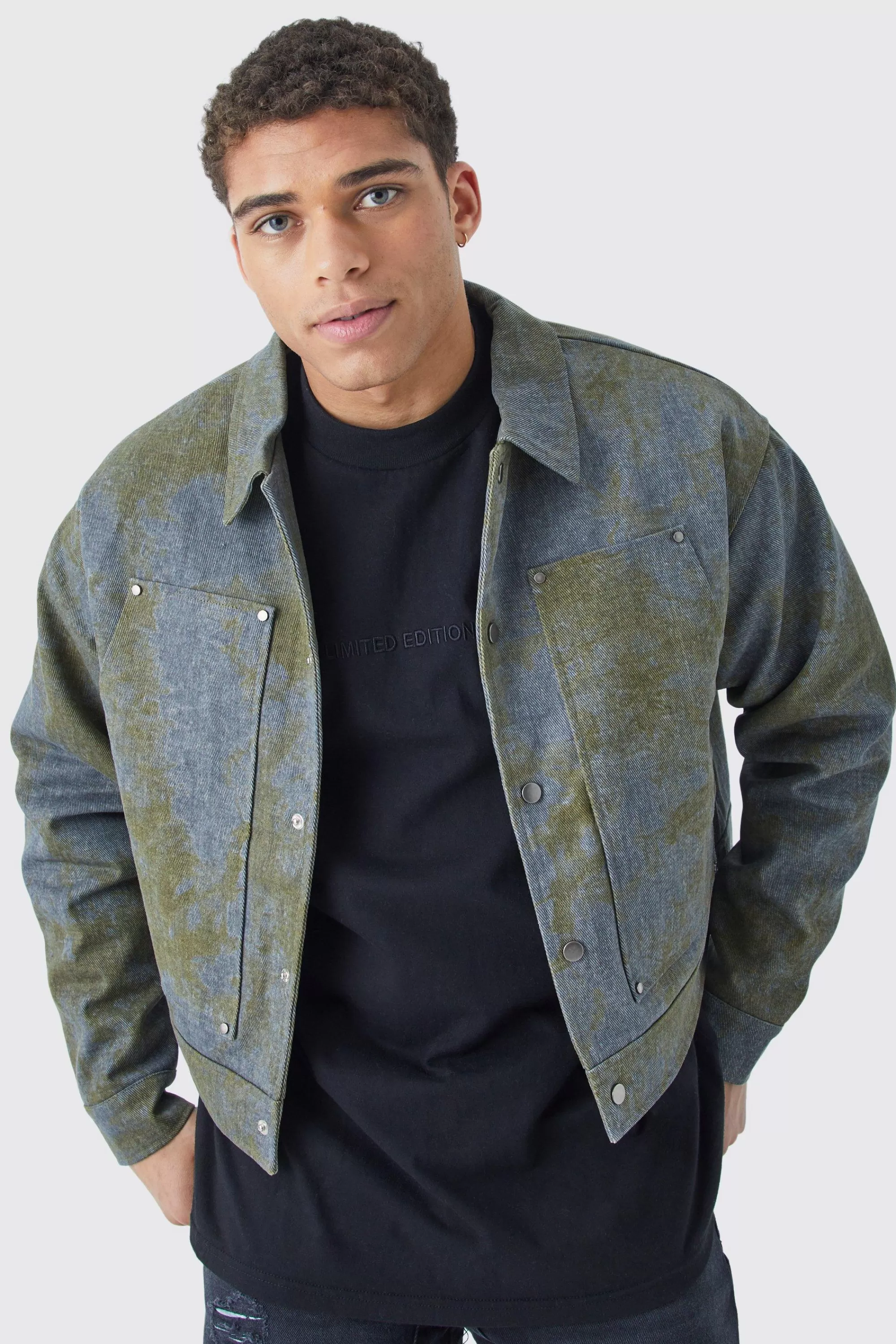 boohooMAN Boxy Tie Dye Twill Carpenter Jacket | UK