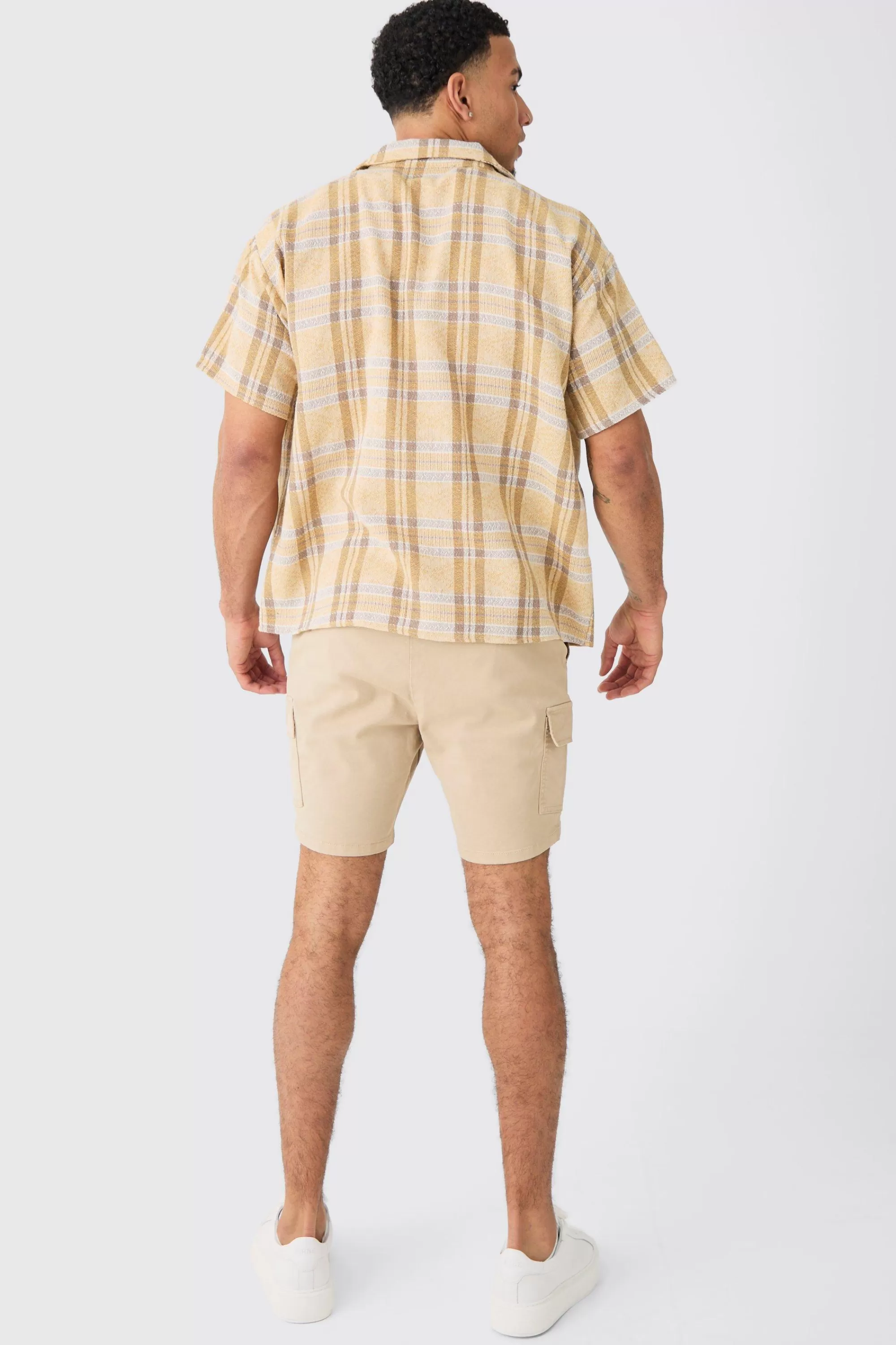 boohooMAN Boxy Tonal Textured Check Shirt | UK