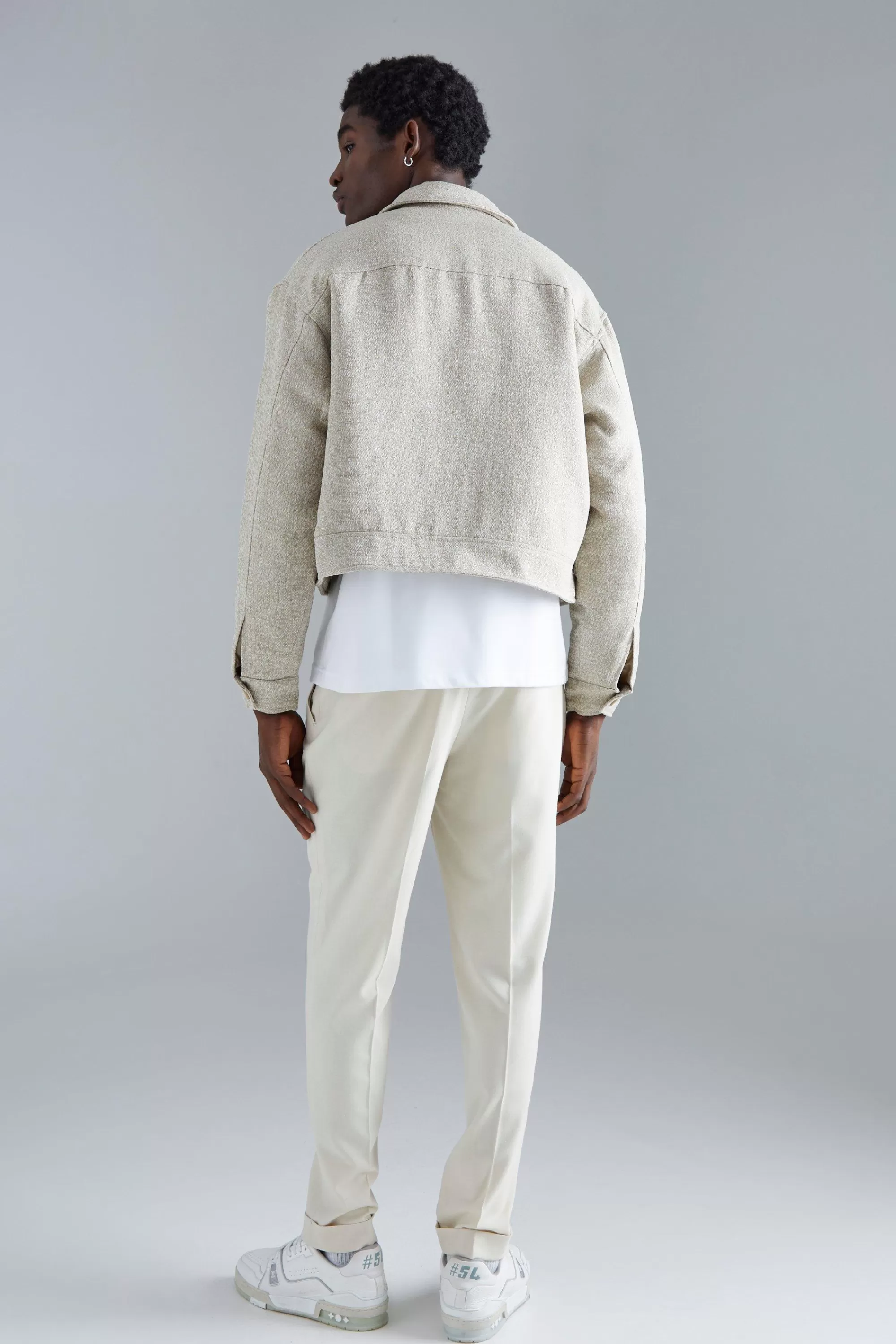 boohooMAN Boxy Tonal Textured Jacquard Harrington | UK