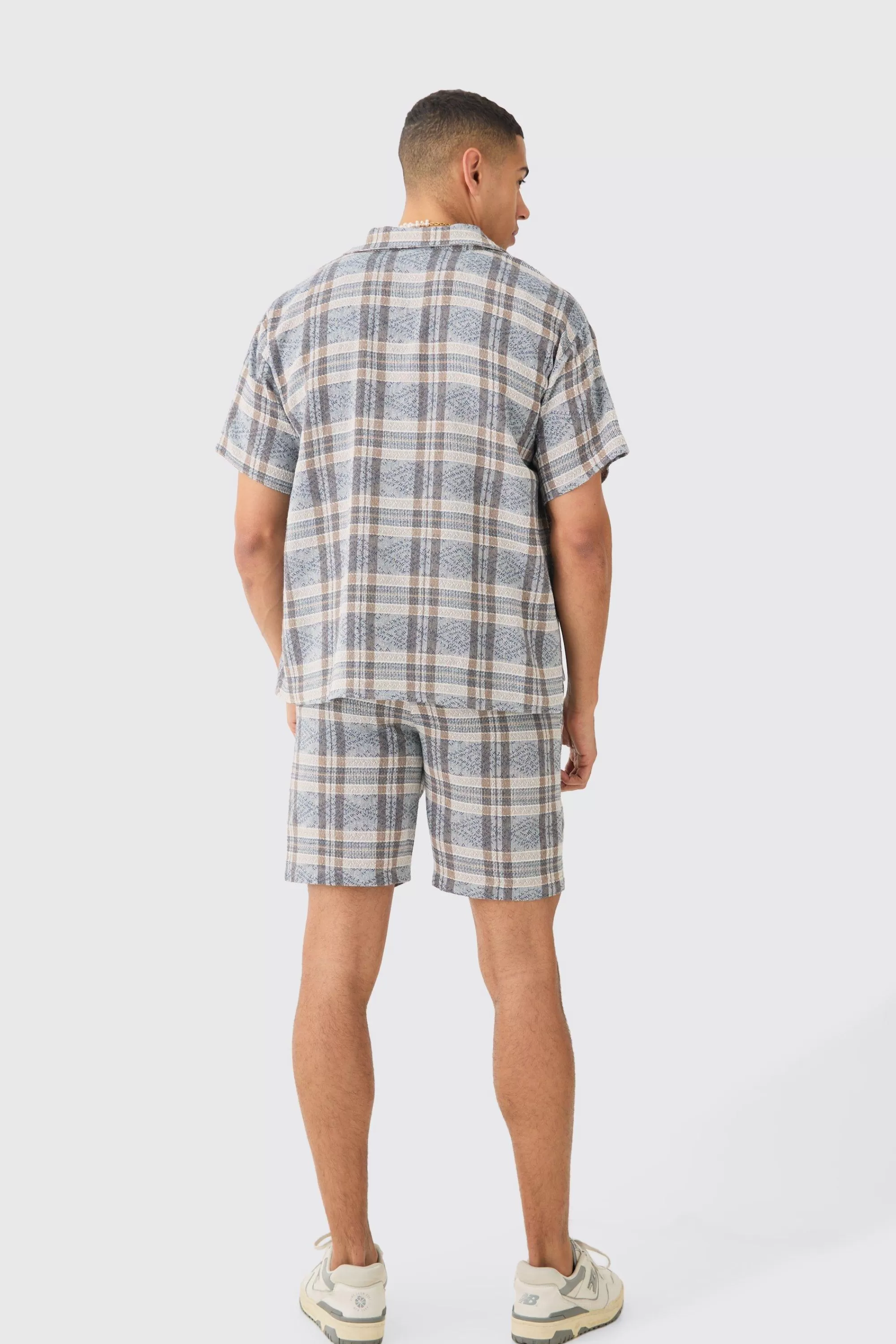 boohooMAN Boxy Tonal Textured Shirt And Short | UK