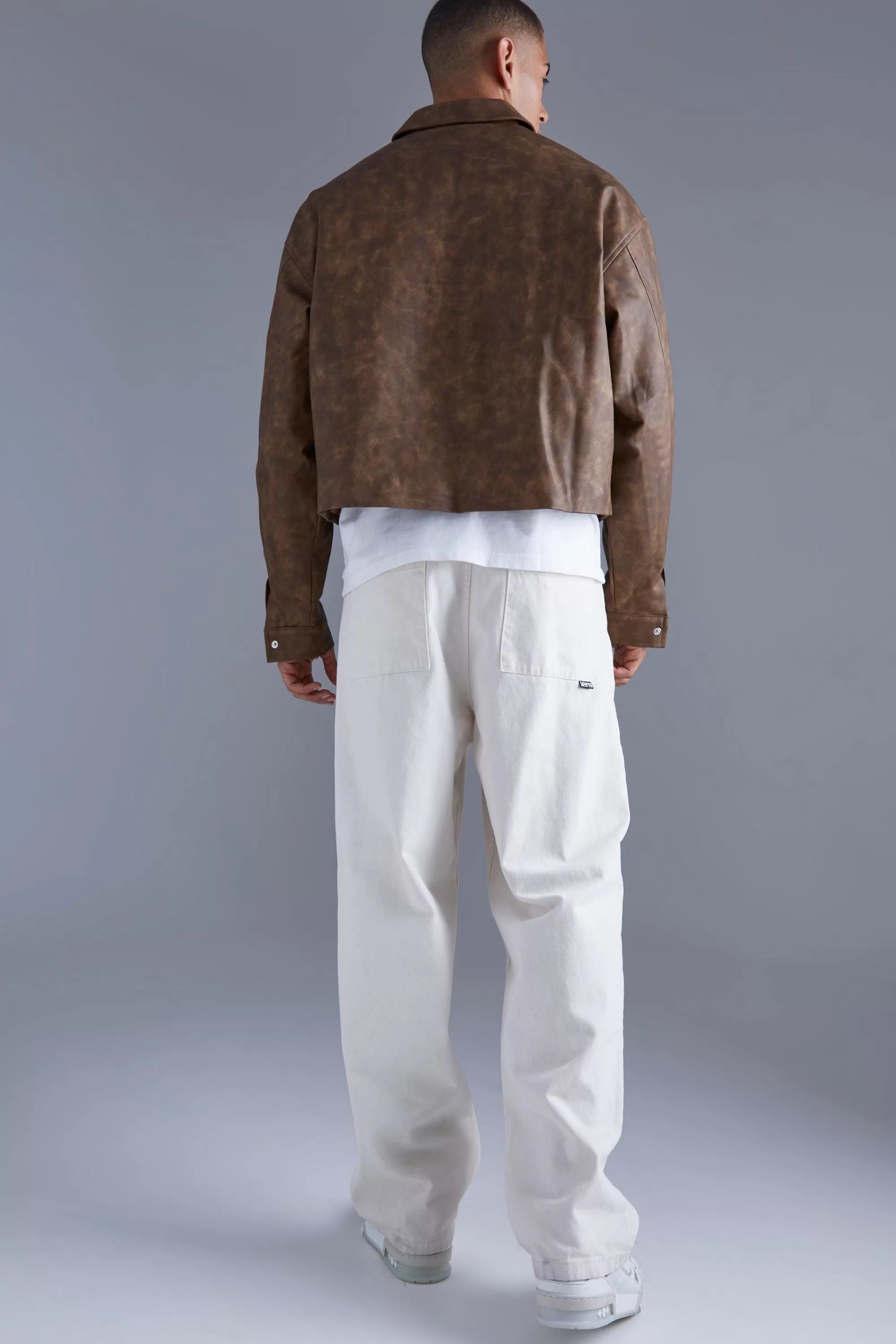 boohooMAN Boxy Tumbled Pu Collared Bomber | UK