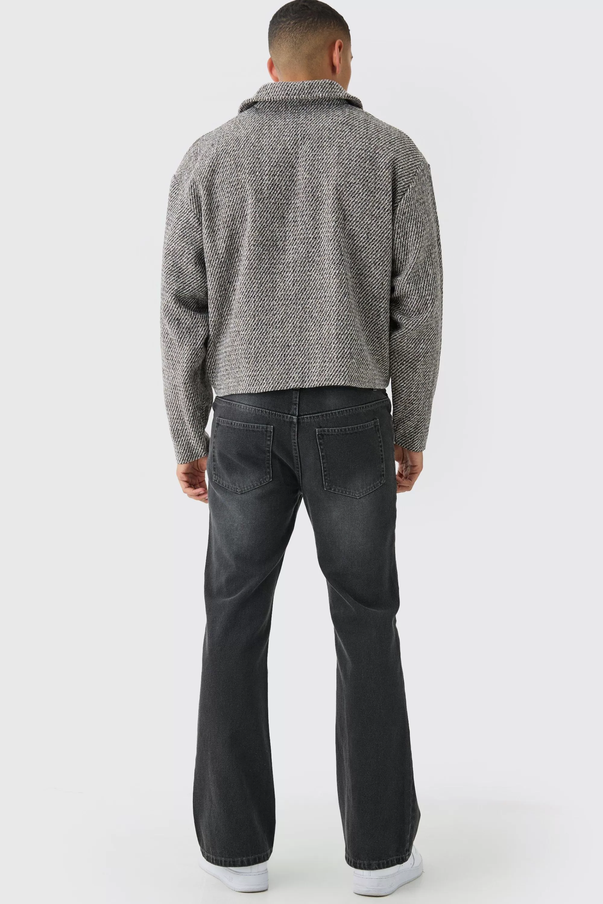 boohooMAN Boxy Tweed Collared Jacket | UK