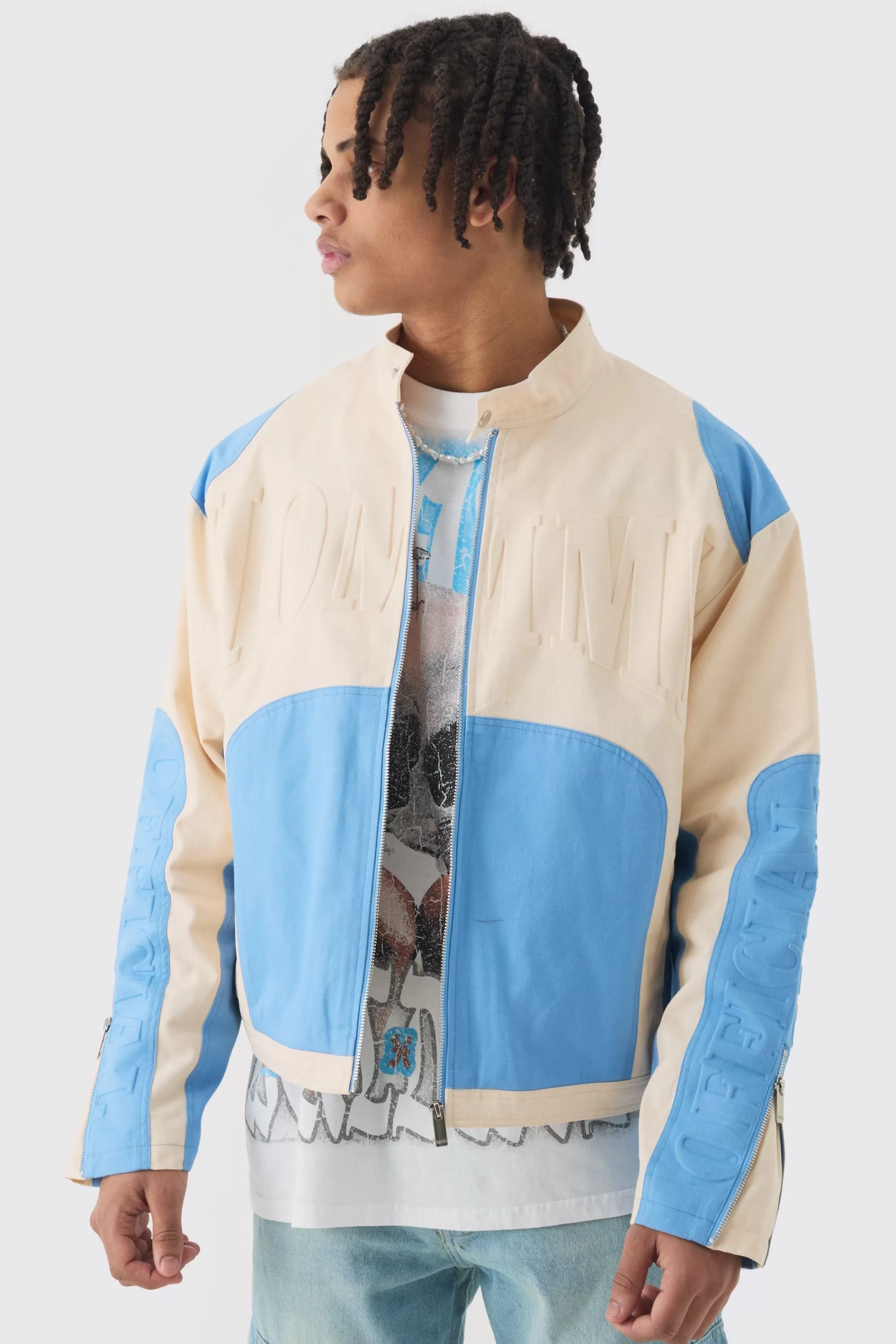 boohooMAN Boxy Twill Homme Moto Jacket In | UK