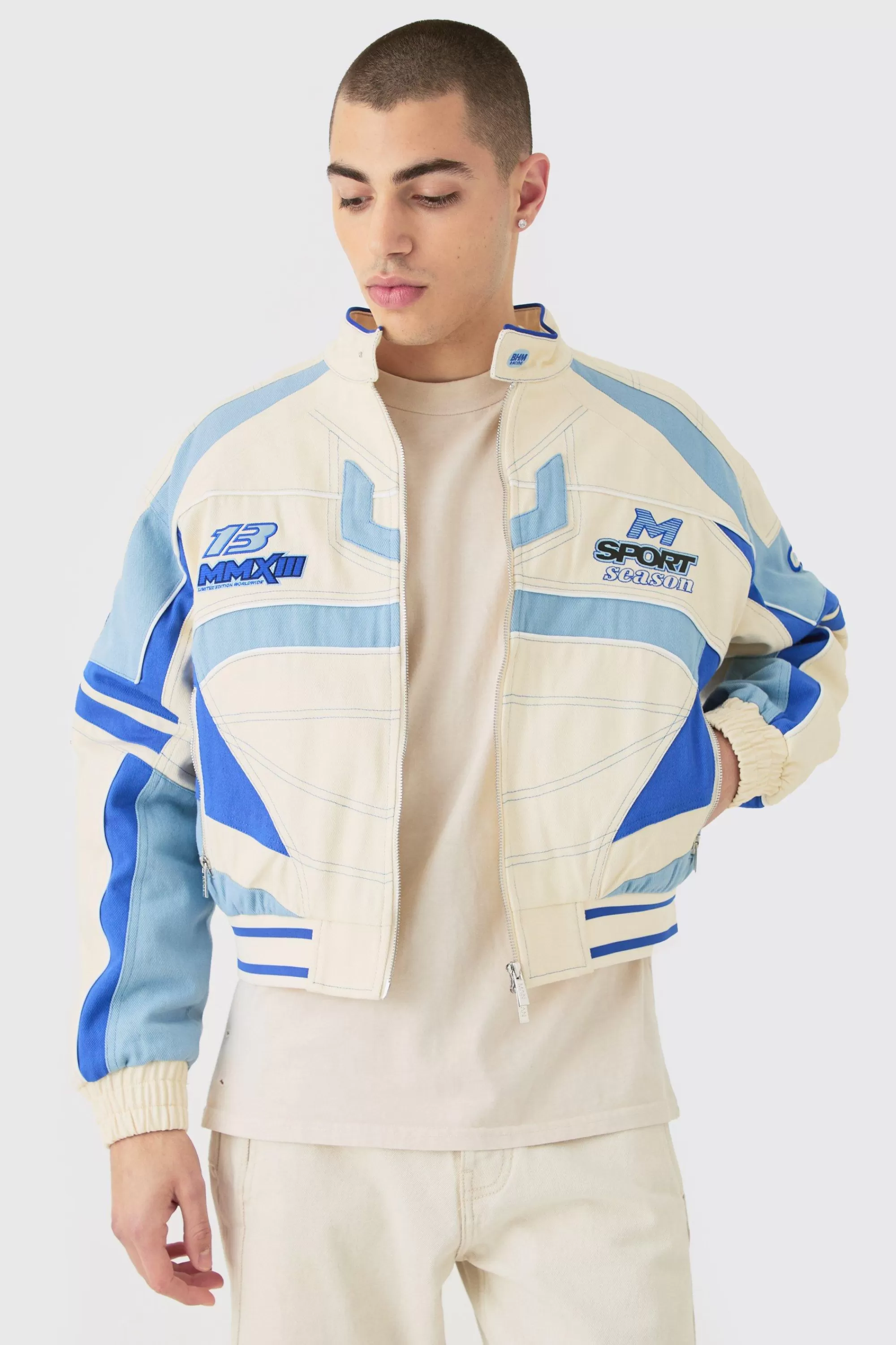 boohooMAN Boxy Twill Moto Jacket | UK