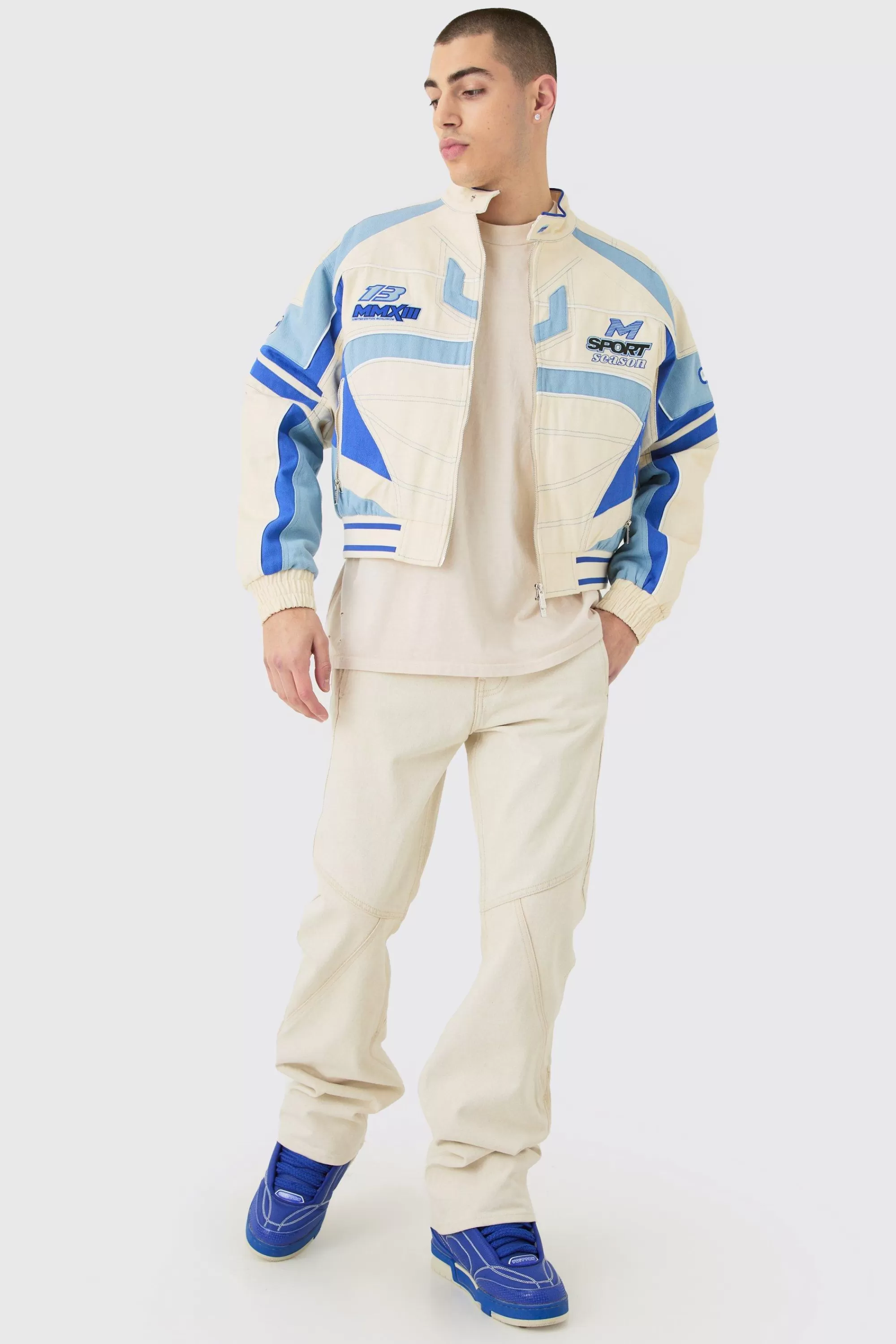 boohooMAN Boxy Twill Moto Jacket | UK
