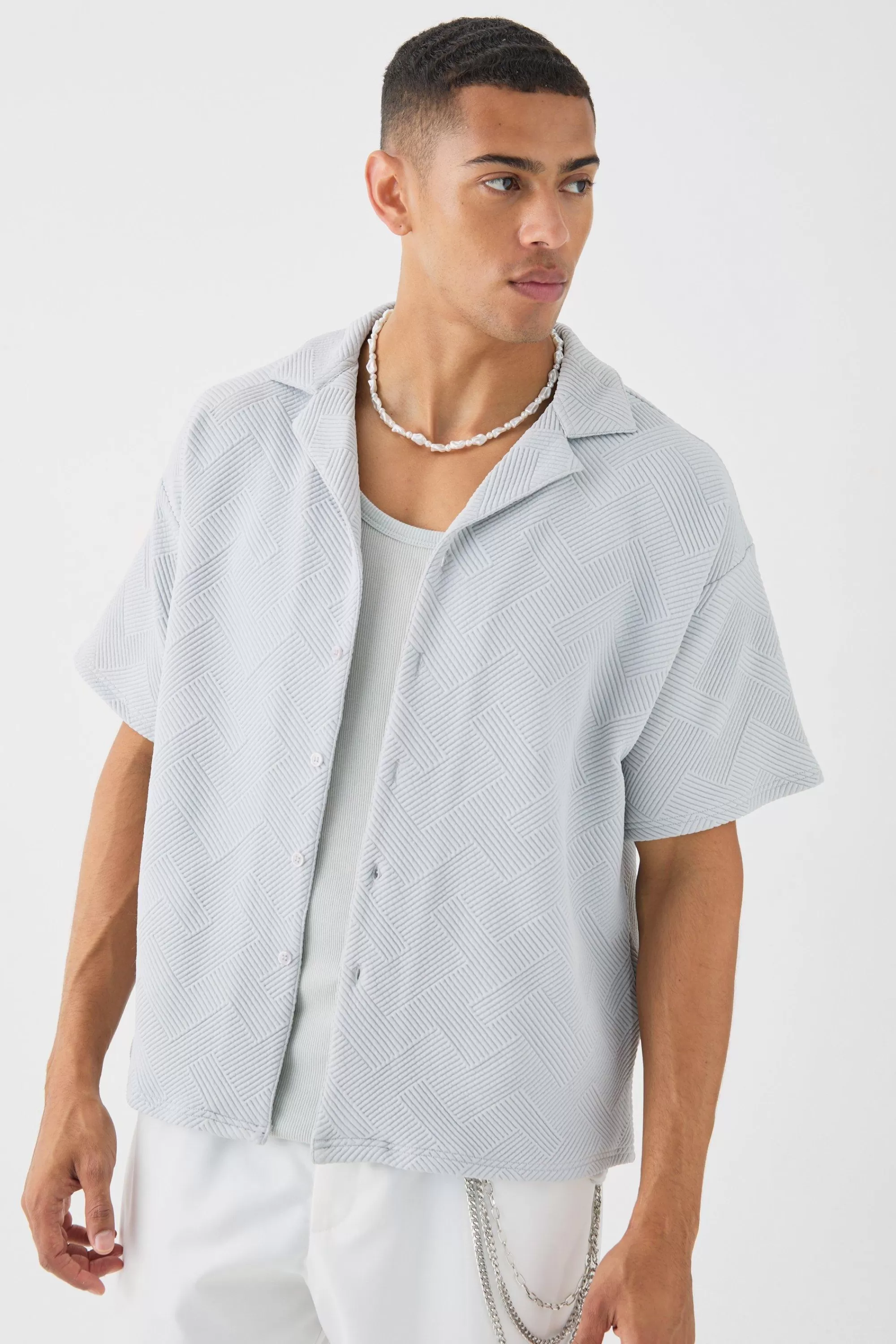 boohooMAN Boxy Twill Revere Collar Shirt In | UK