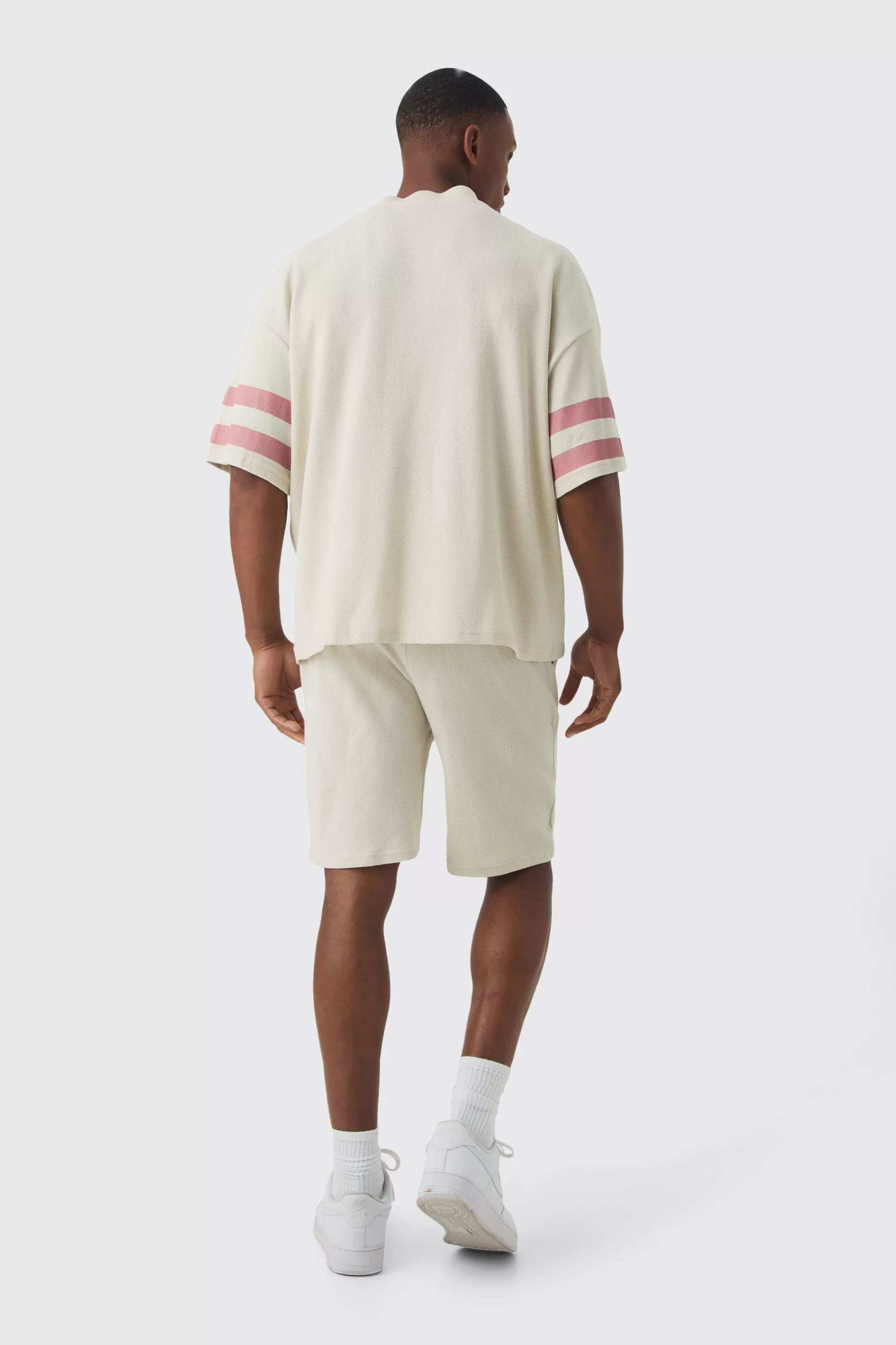 boohooMAN Boxy Waffle Worldwide T-shirt & Short Set | UK