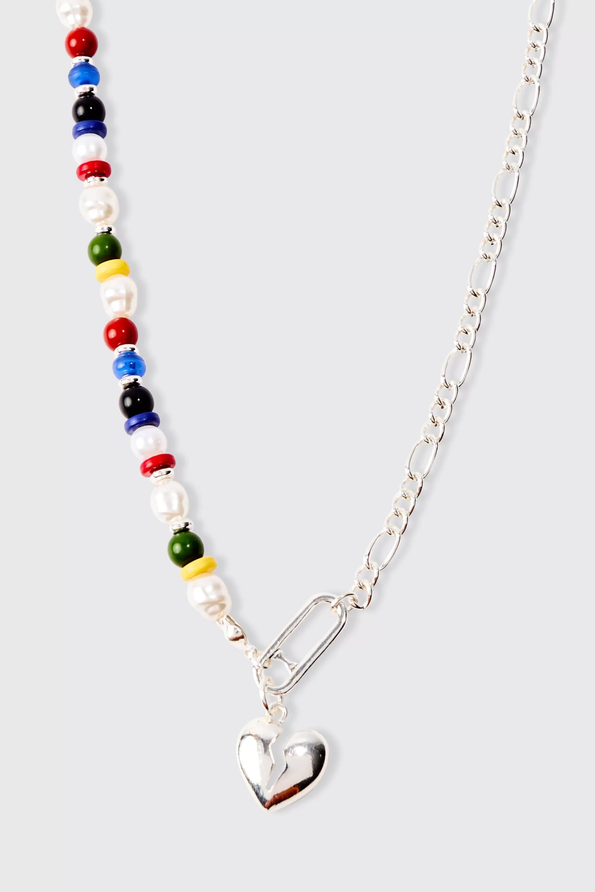 boohooMAN Broken Heart Bead And Chain Necklace In | UK