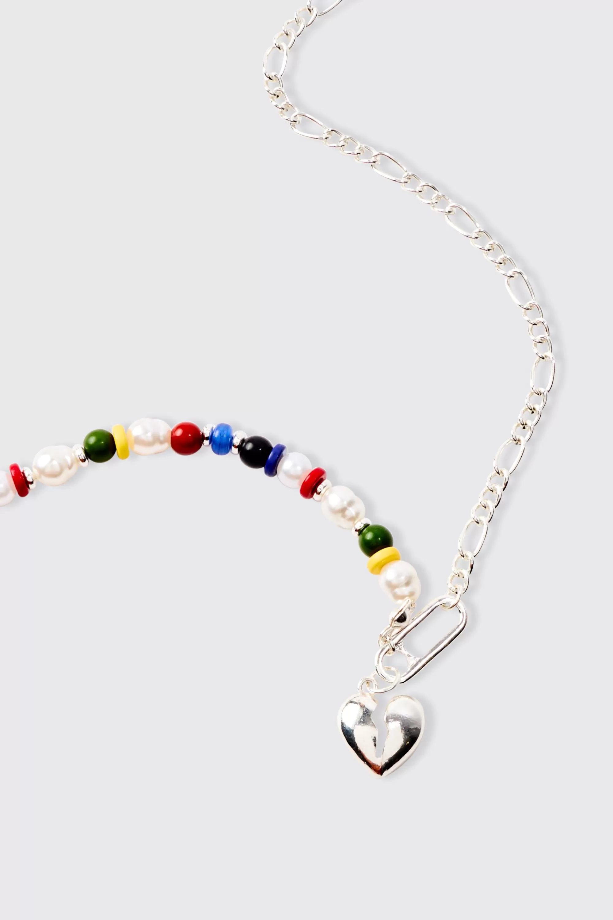 boohooMAN Broken Heart Bead And Chain Necklace In | UK