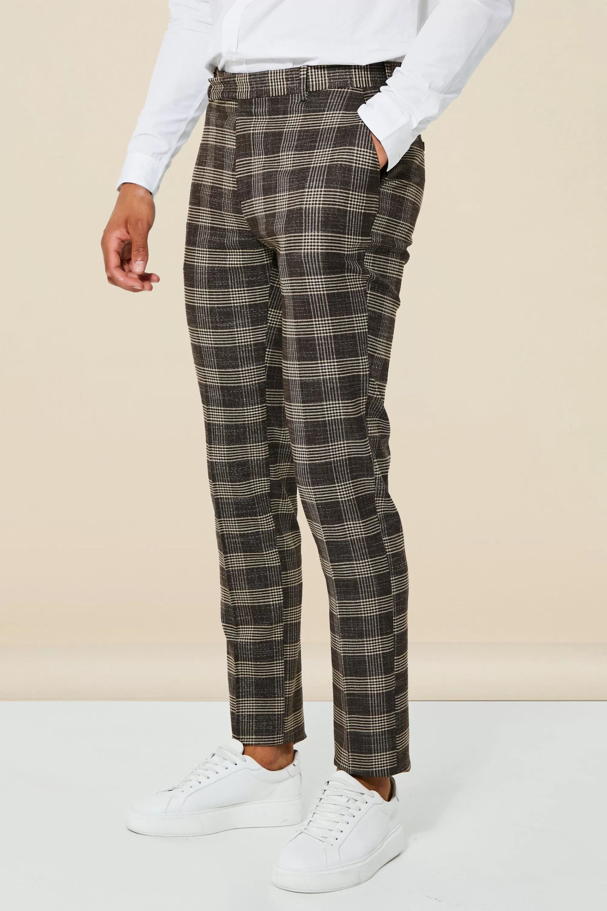 boohooMAN Tall Slim Check Double Breasted Suit | UK