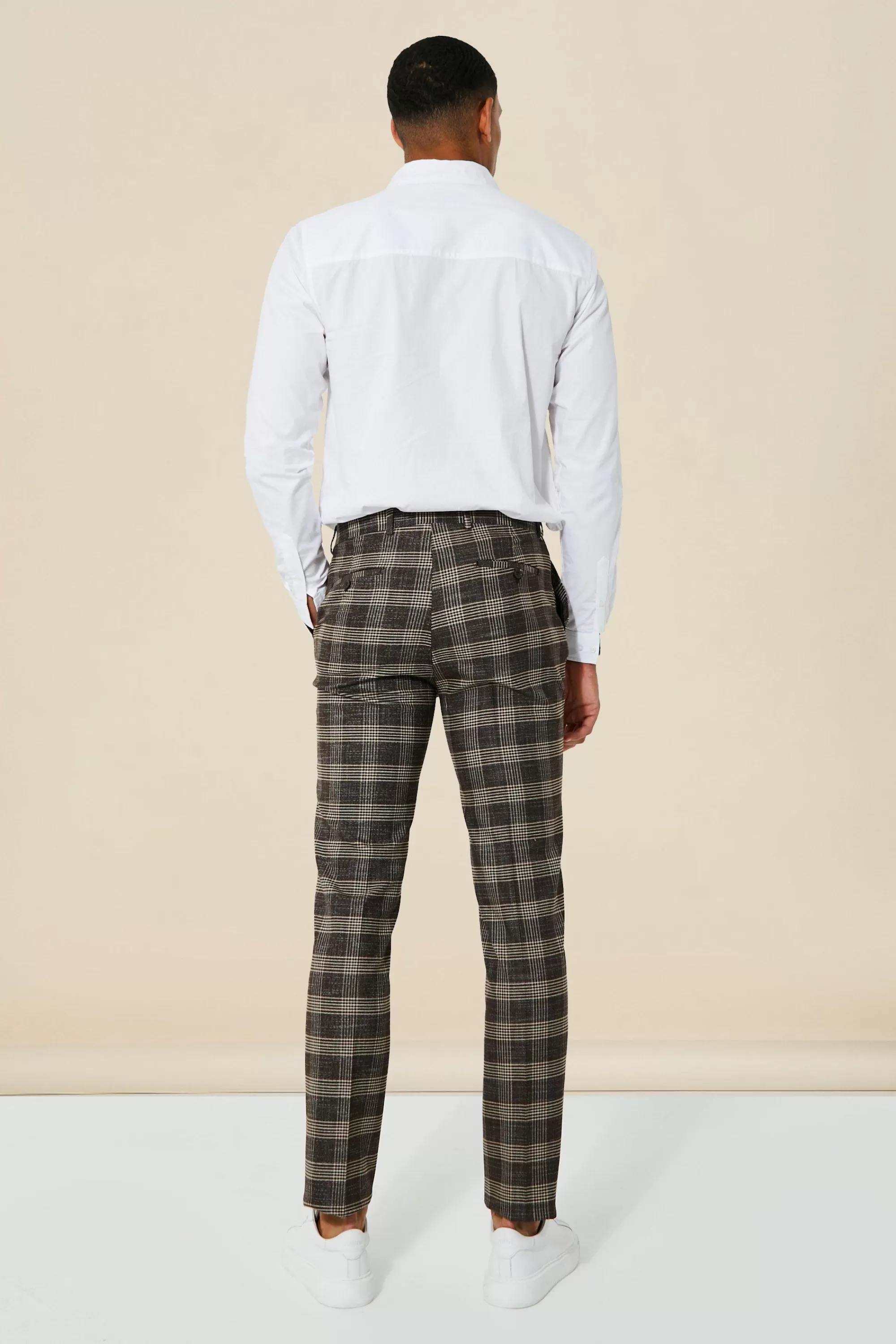 boohooMAN Tall Slim Check Double Breasted Suit | UK