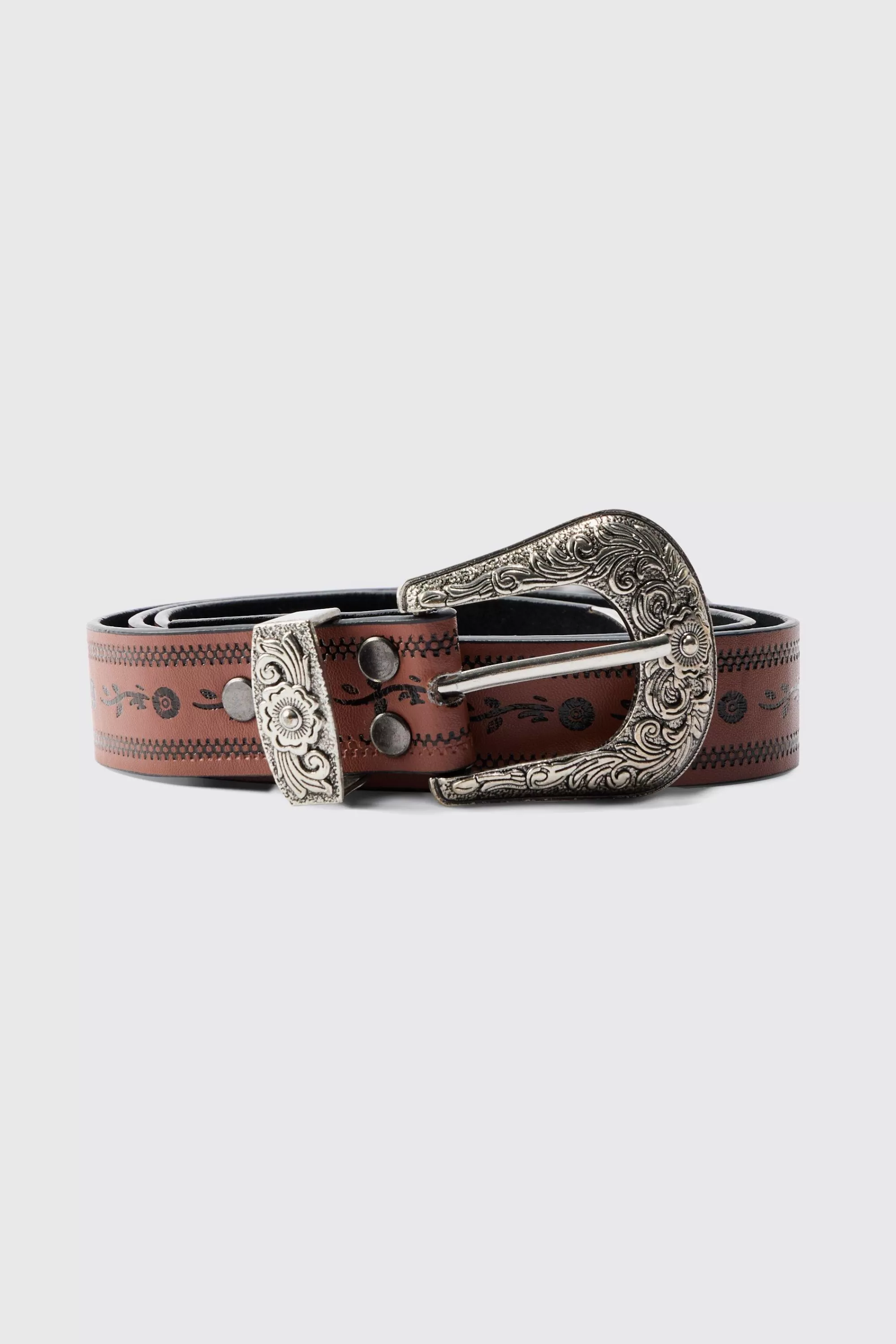 boohooMAN Western Embossed Belt | UK
