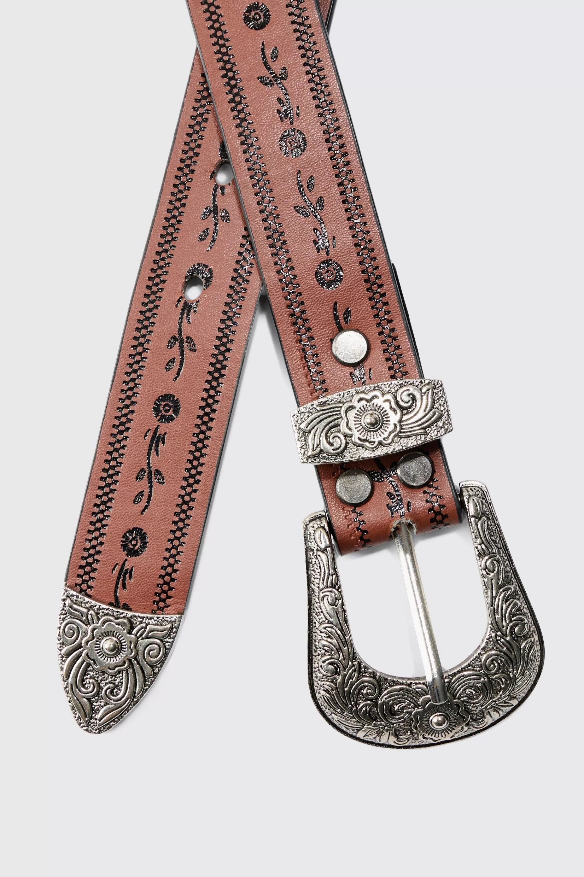 boohooMAN Western Embossed Belt | UK