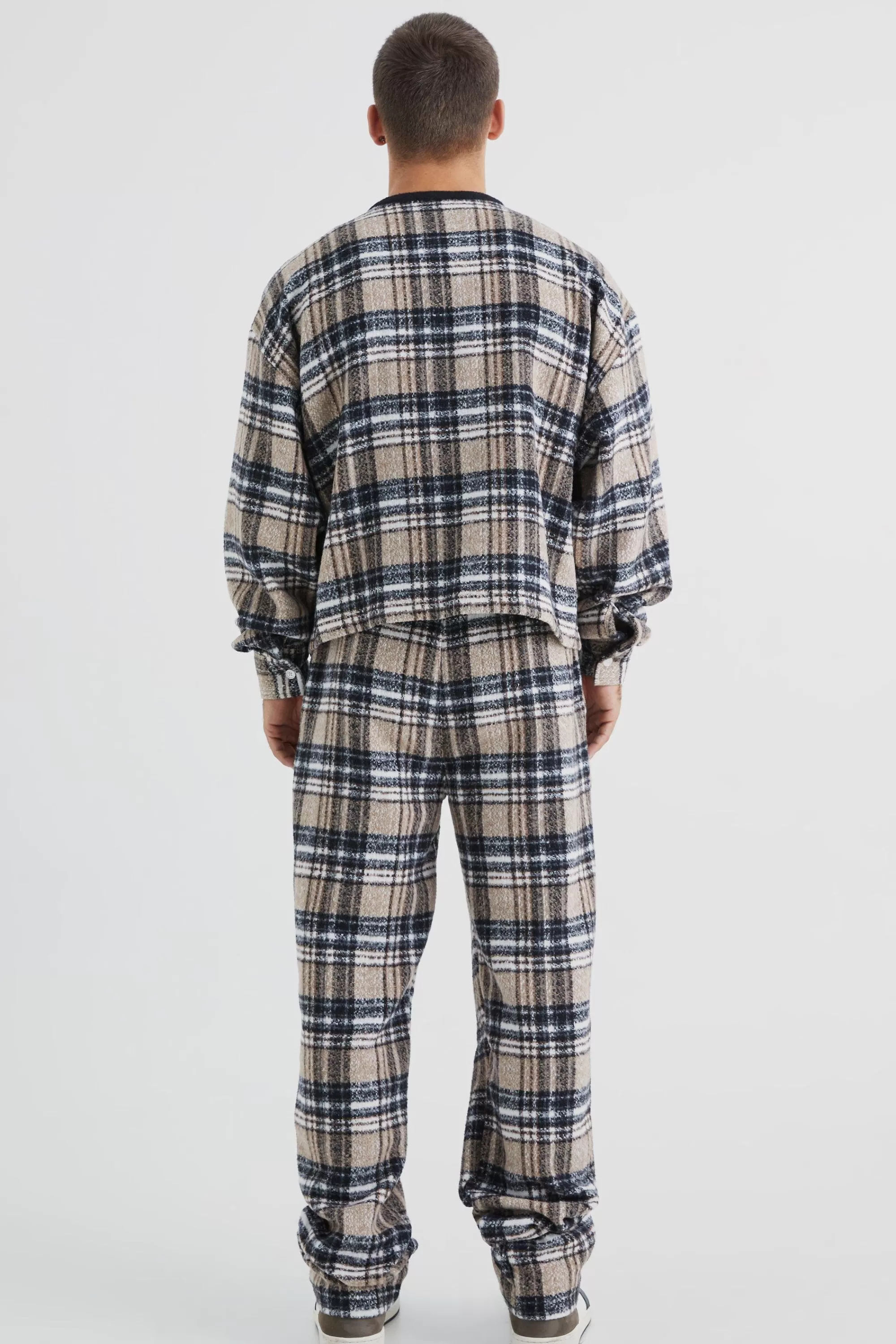 boohooMAN Brushed Check Boxy Bomber Jacket & Straight Leg Trouser | UK