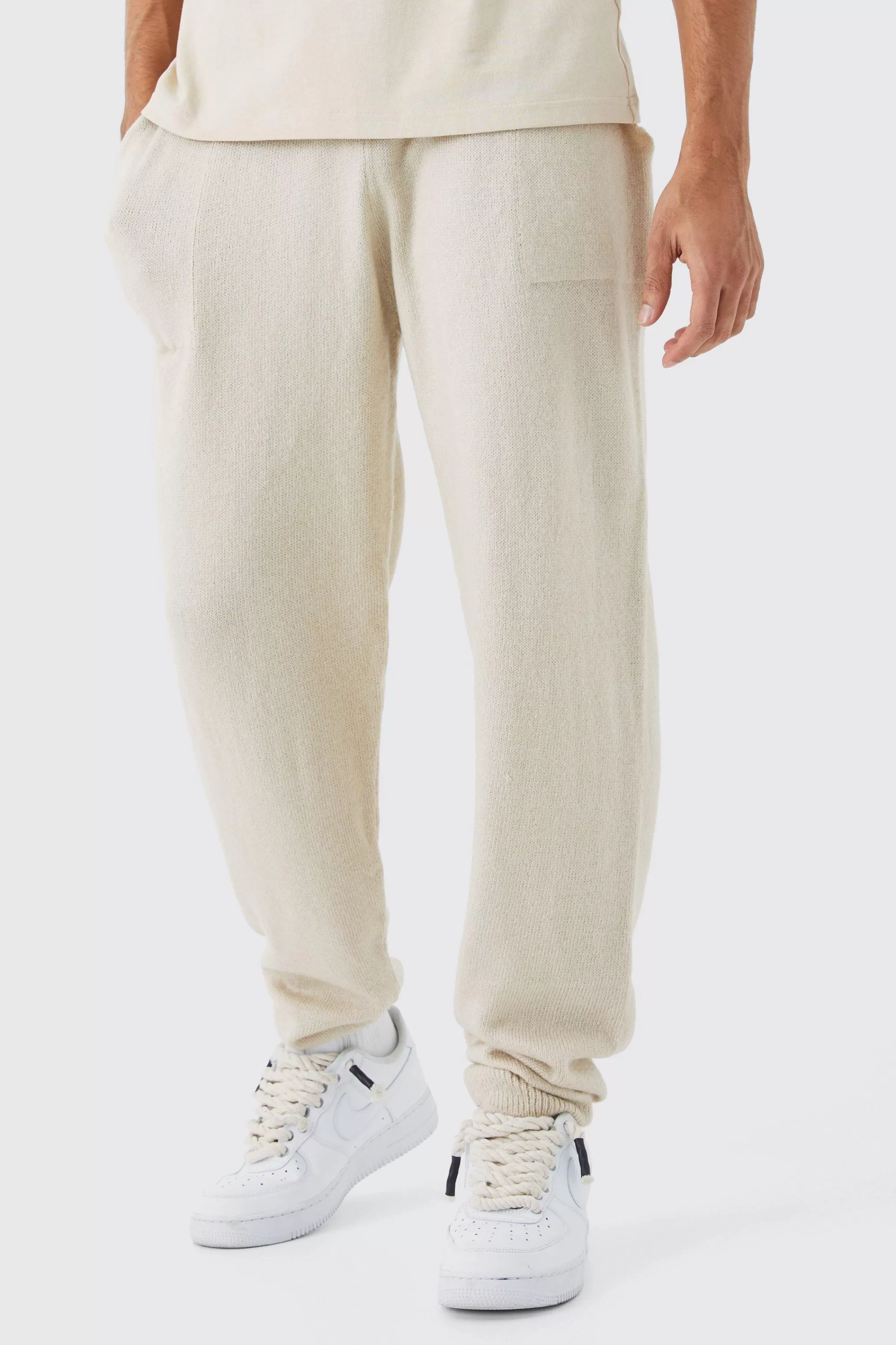 boohooMAN Brushed Relaxed Knitted Joggers | UK