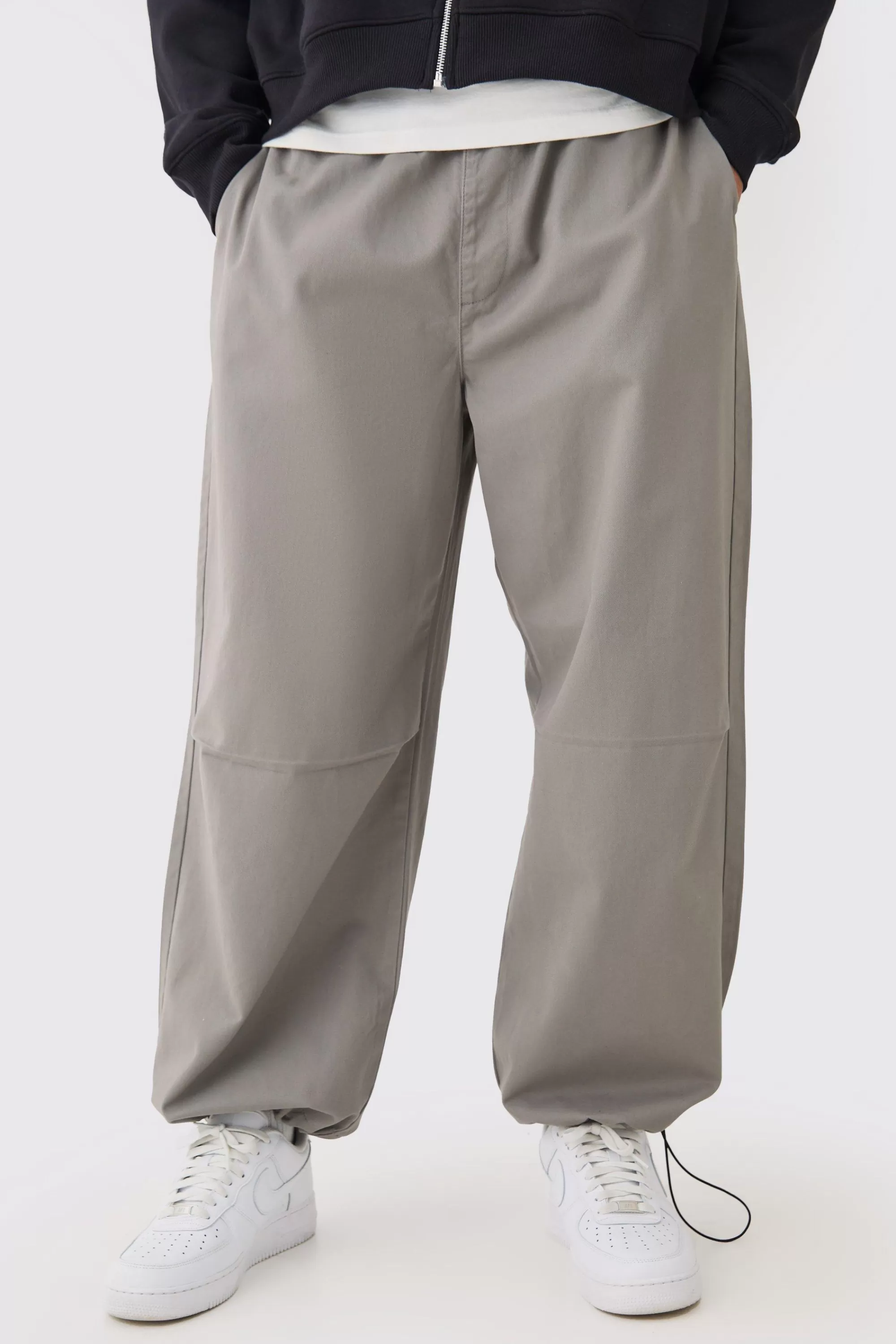 boohooMAN Bungee Waist Twill Parachute Pants | UK