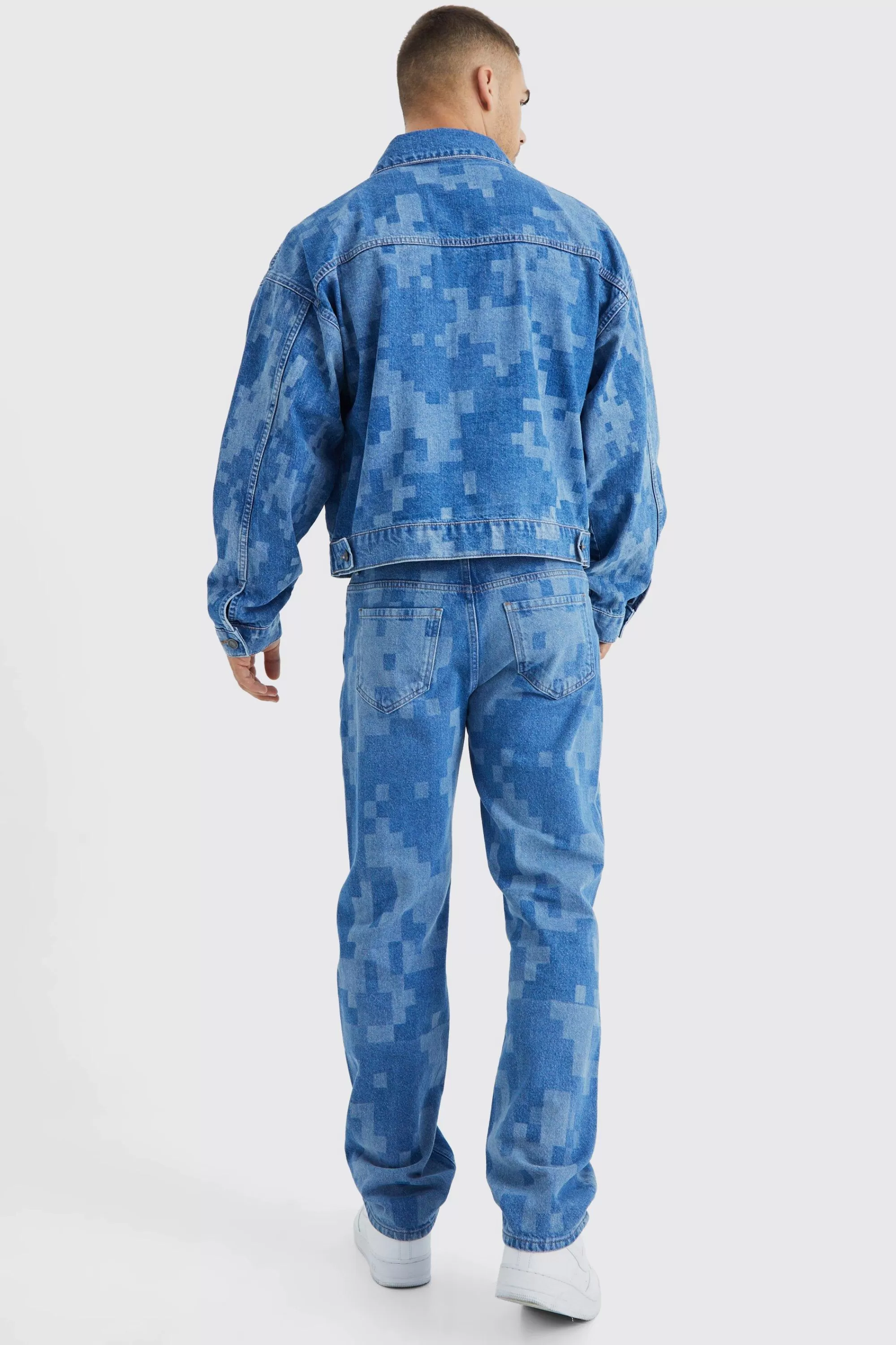 boohooMAN Camo Print Denim Jacket And Jeans Set | UK