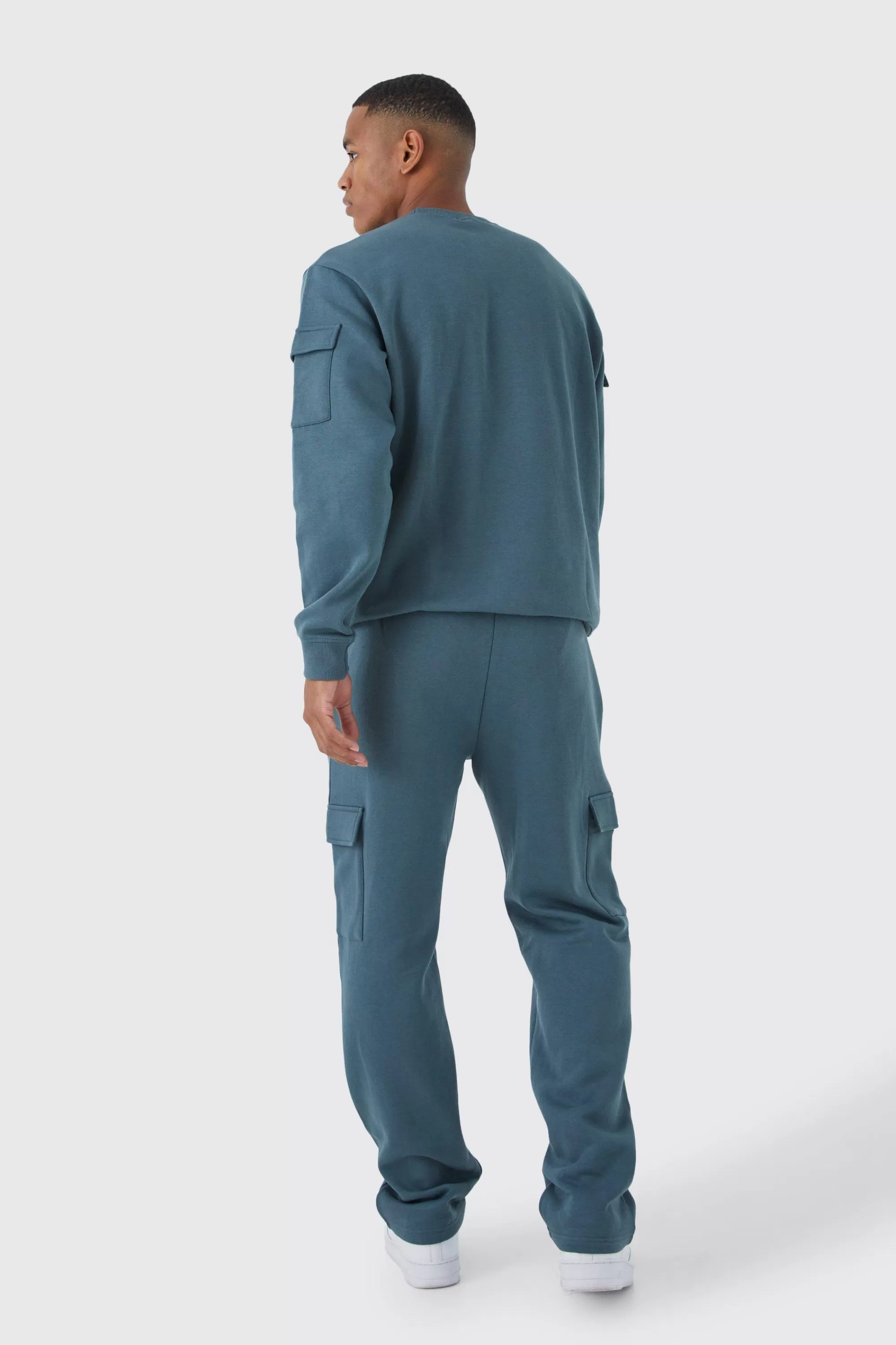 boohooMAN Cargo Pocket Crotch Sweatshirt & Jogger Set | UK