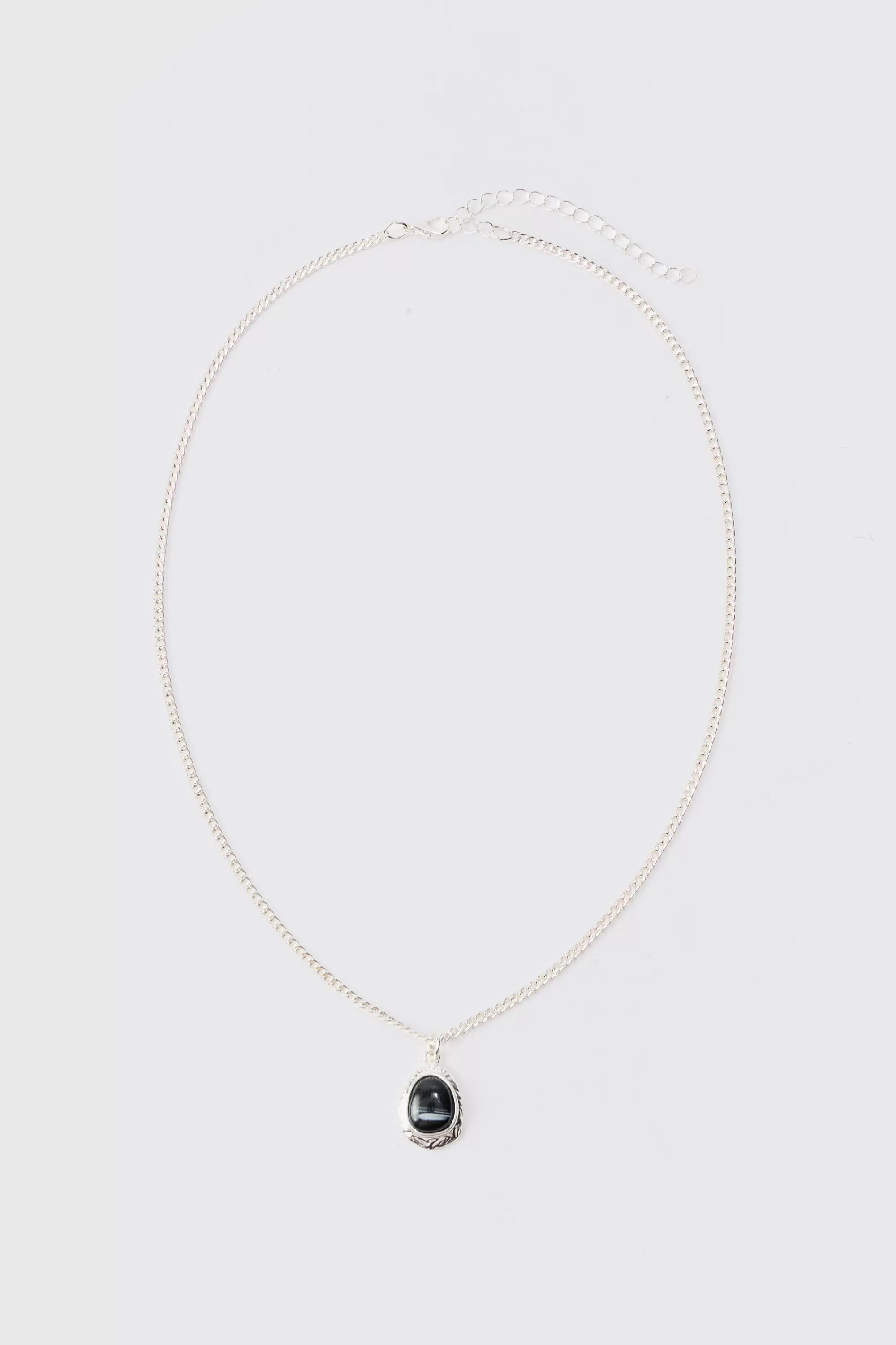 boohooMAN Chain Necklace With Black Marble Pendant | UK