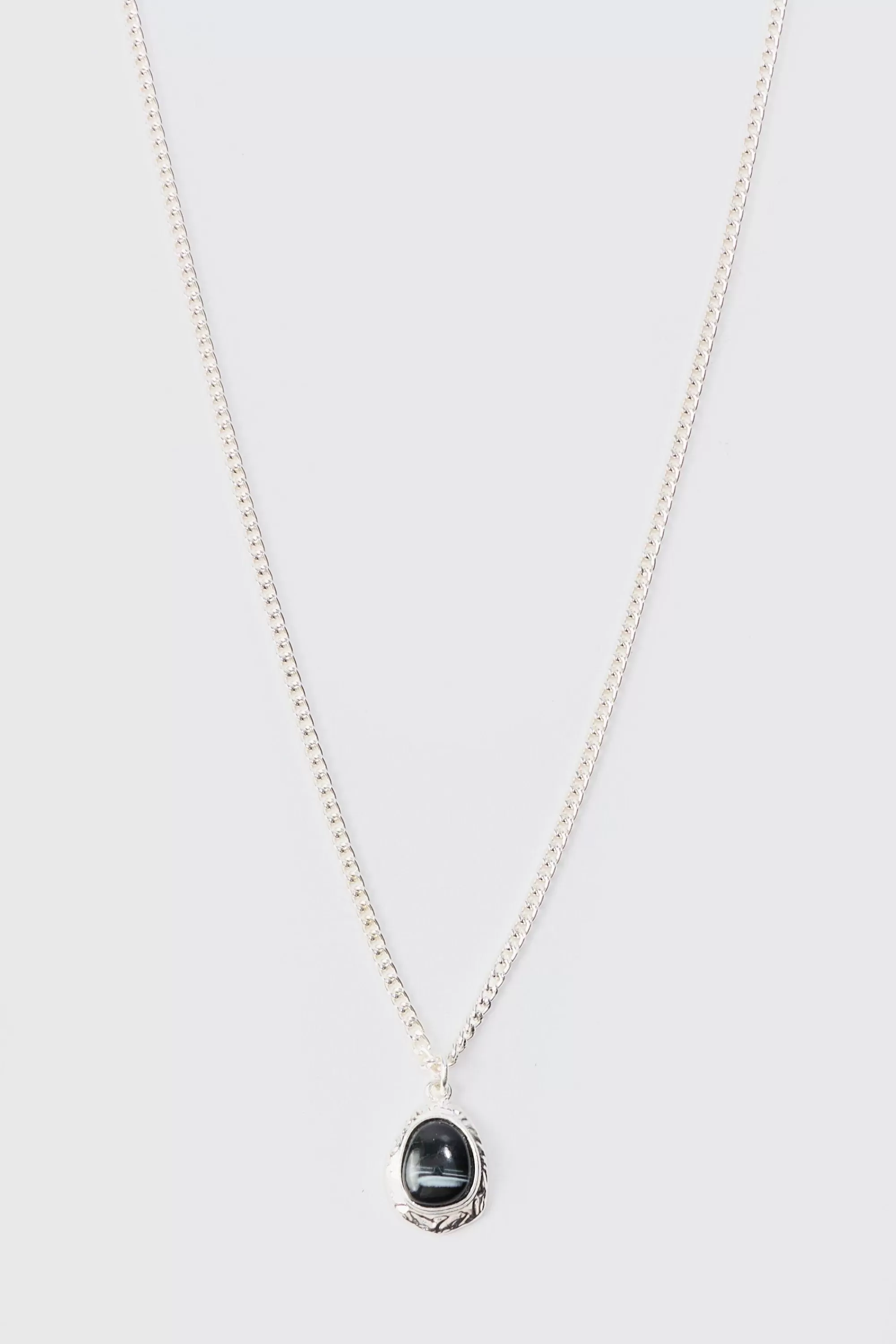 boohooMAN Chain Necklace With Black Marble Pendant | UK