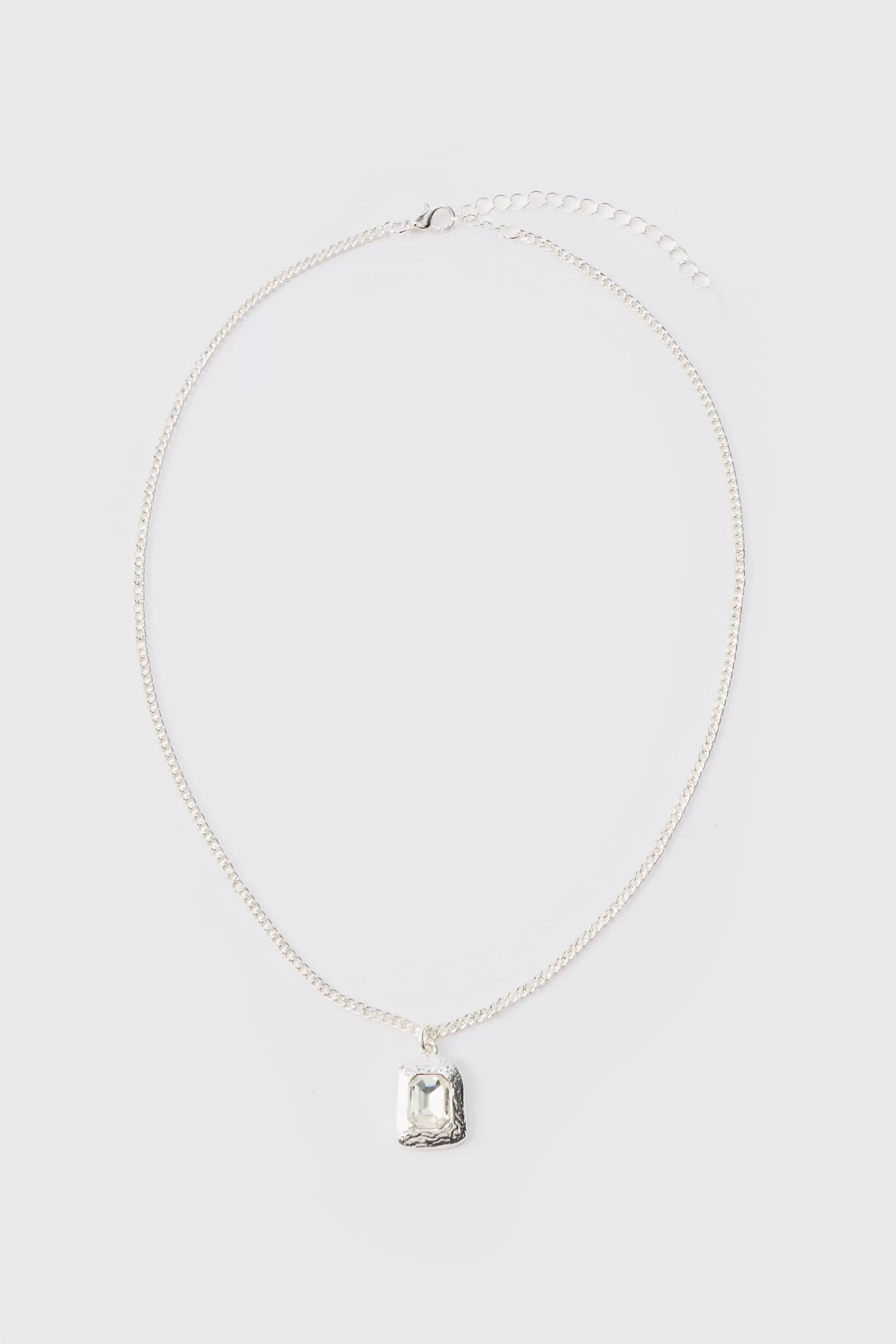 boohooMAN Chain Necklace With Gem Stone Pendant | UK