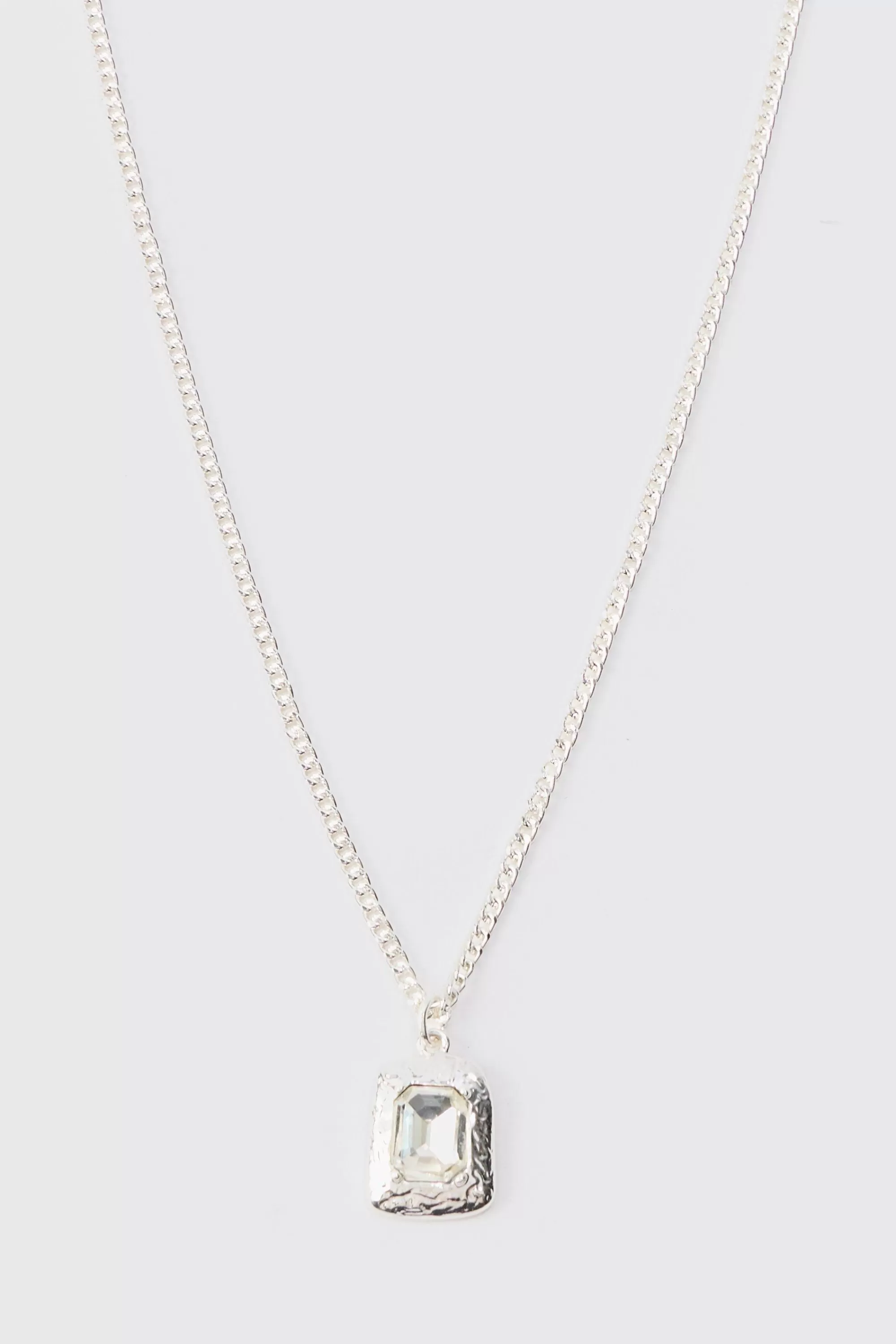 boohooMAN Chain Necklace With Gem Stone Pendant | UK