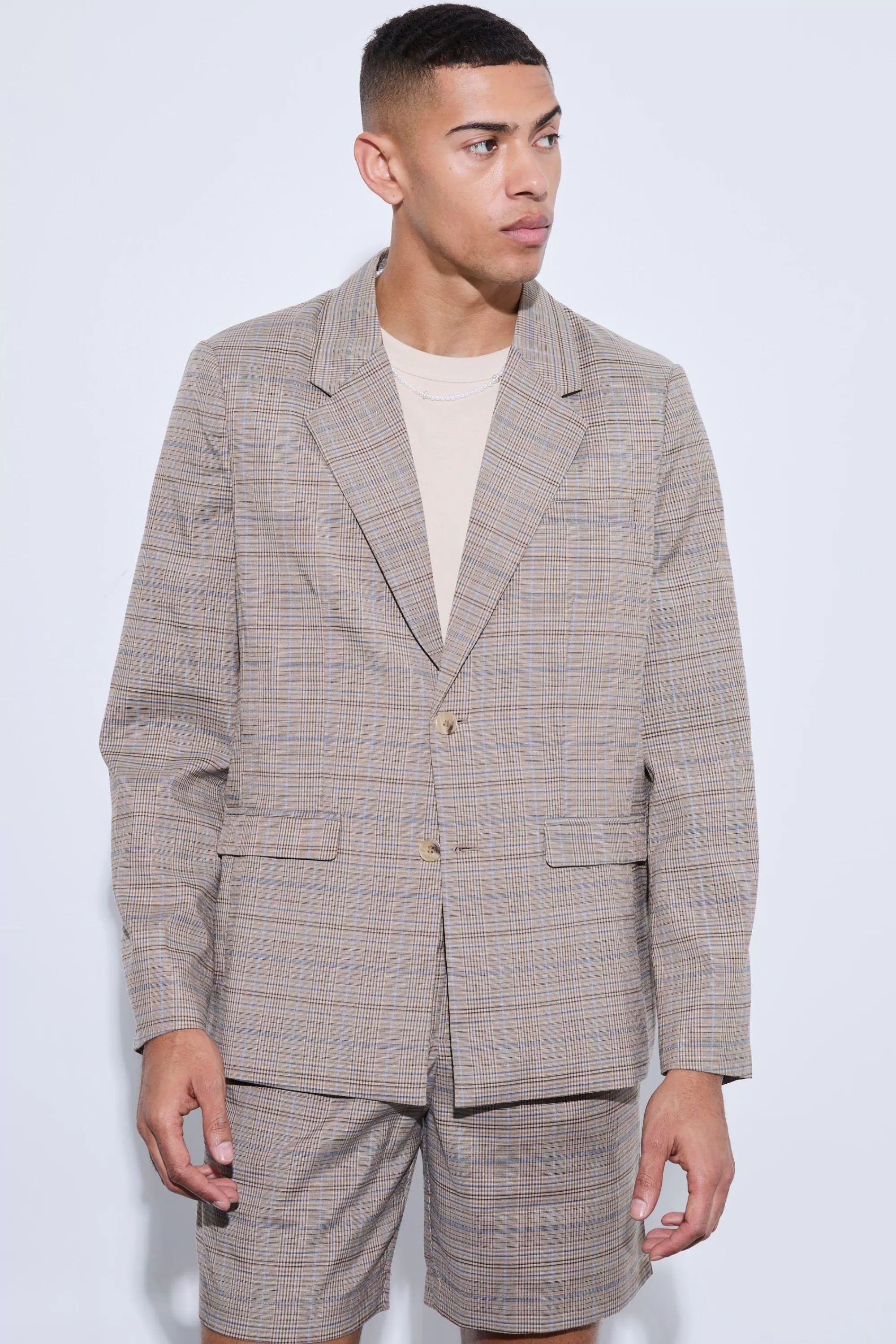 boohooMAN Check Oversized Boxy Blazer | UK