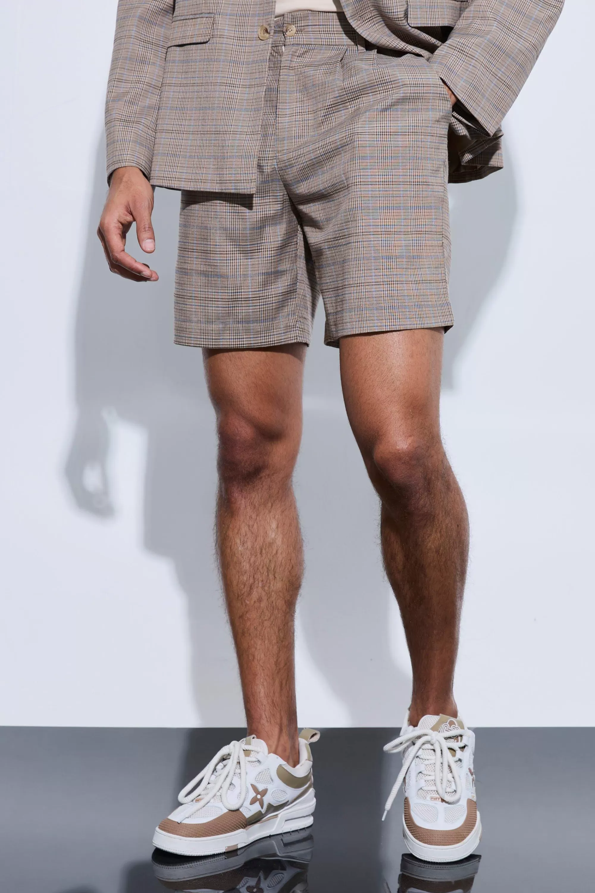 boohooMAN Check Oversized Tailored Shorts | UK