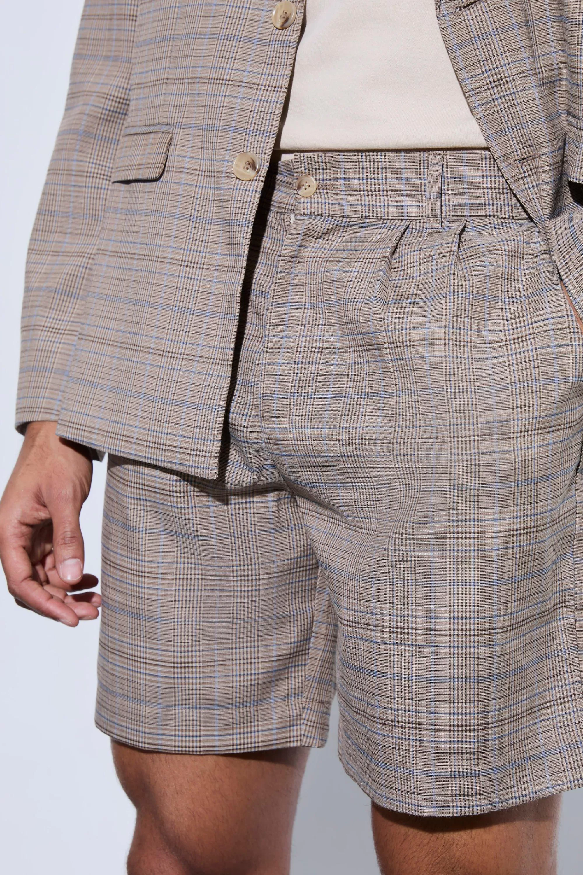 boohooMAN Check Oversized Tailored Shorts | UK