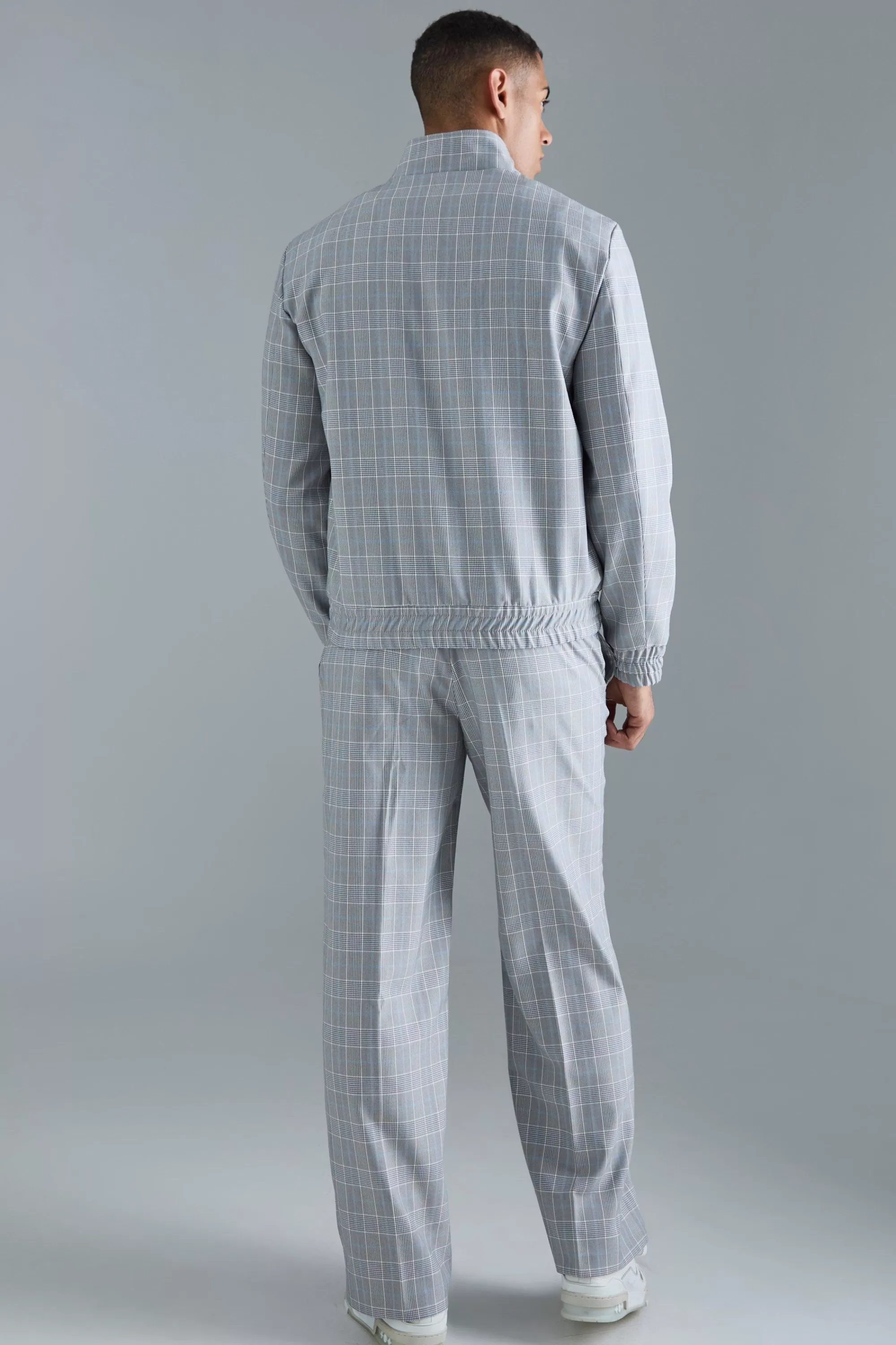 boohooMAN Check Tailored Wide Leg Trousers | UK