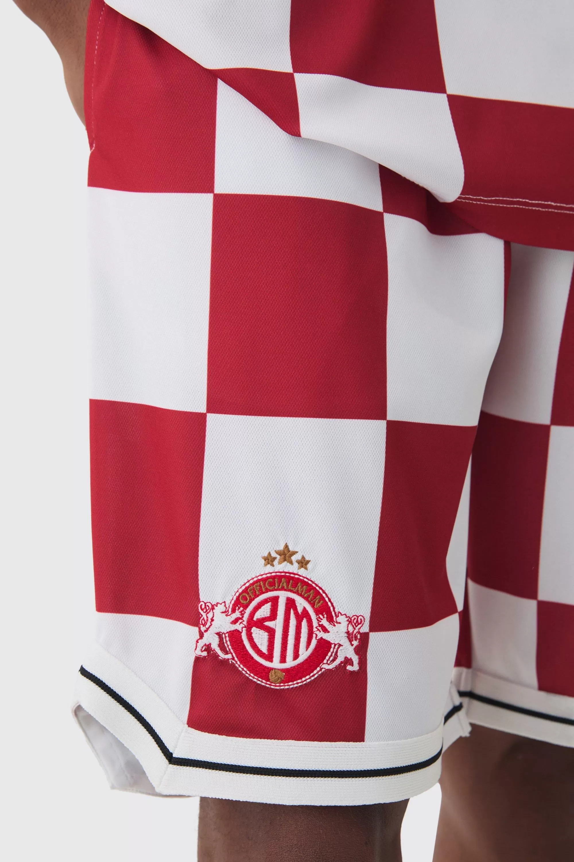 boohooMAN Checkerboard Embroide Pique Long Length Basketball Shorts | UK