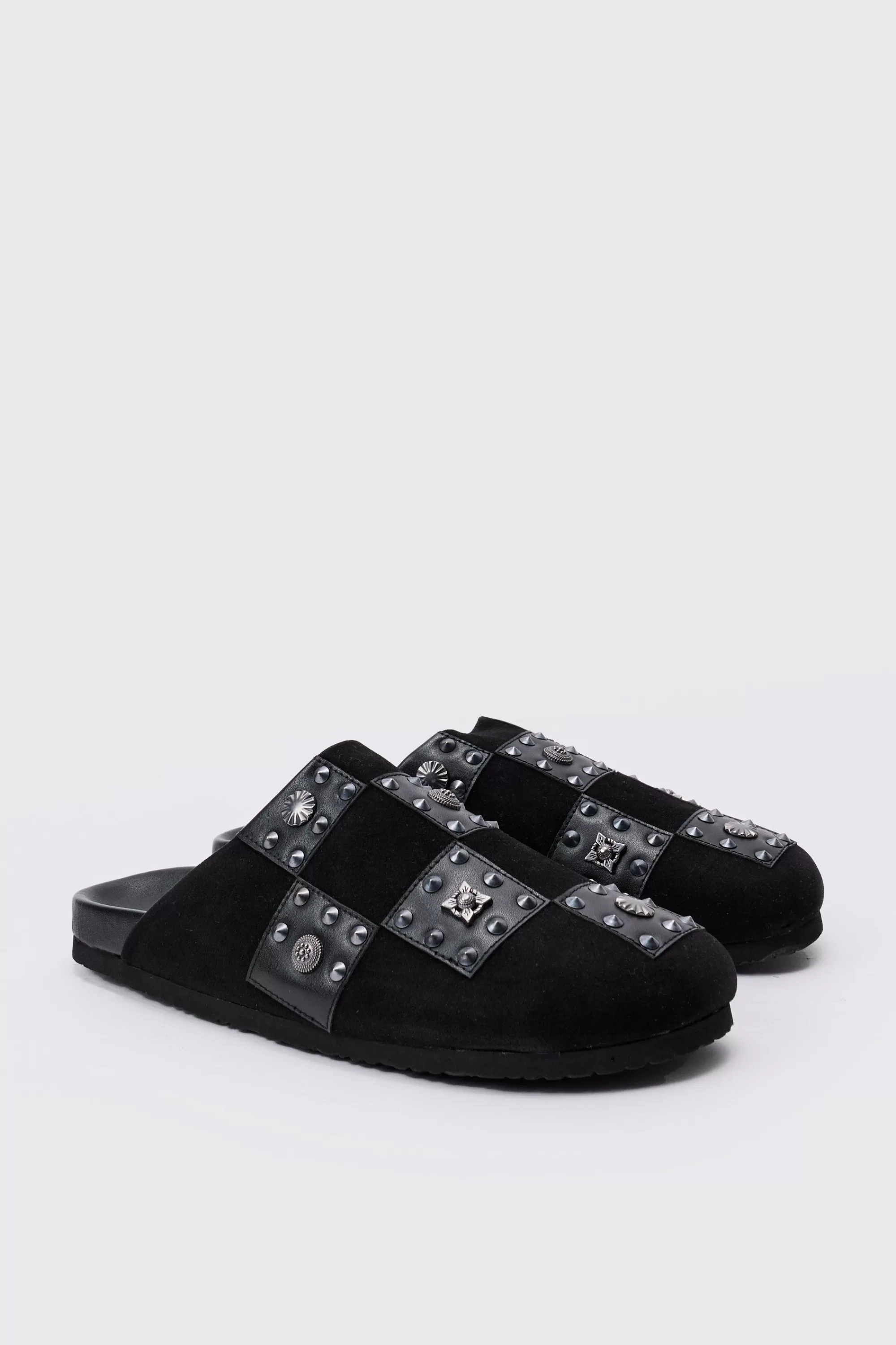 boohooMAN Checkered Metal Detail Mule In | UK