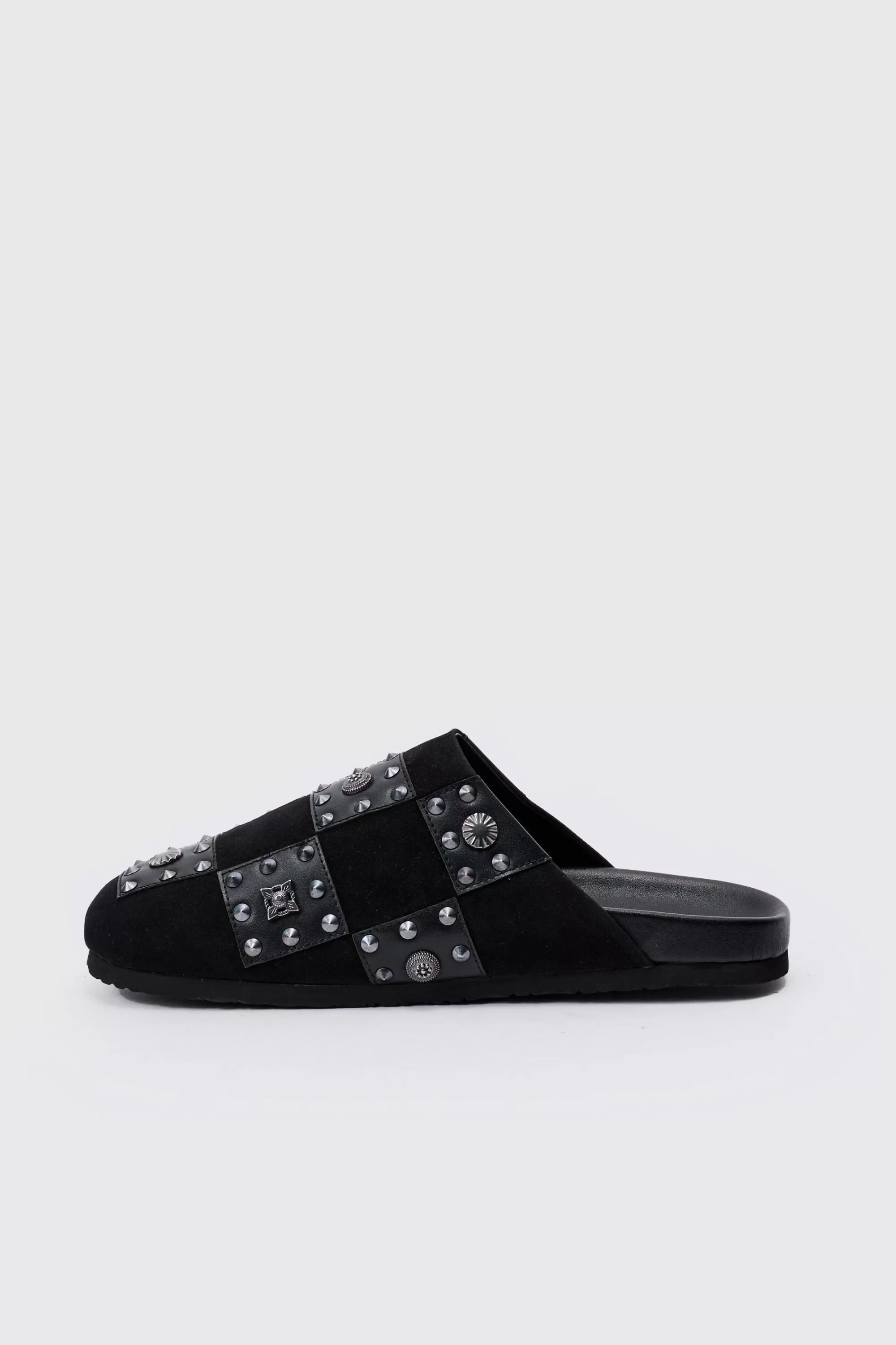 boohooMAN Checkered Metal Detail Mule In | UK