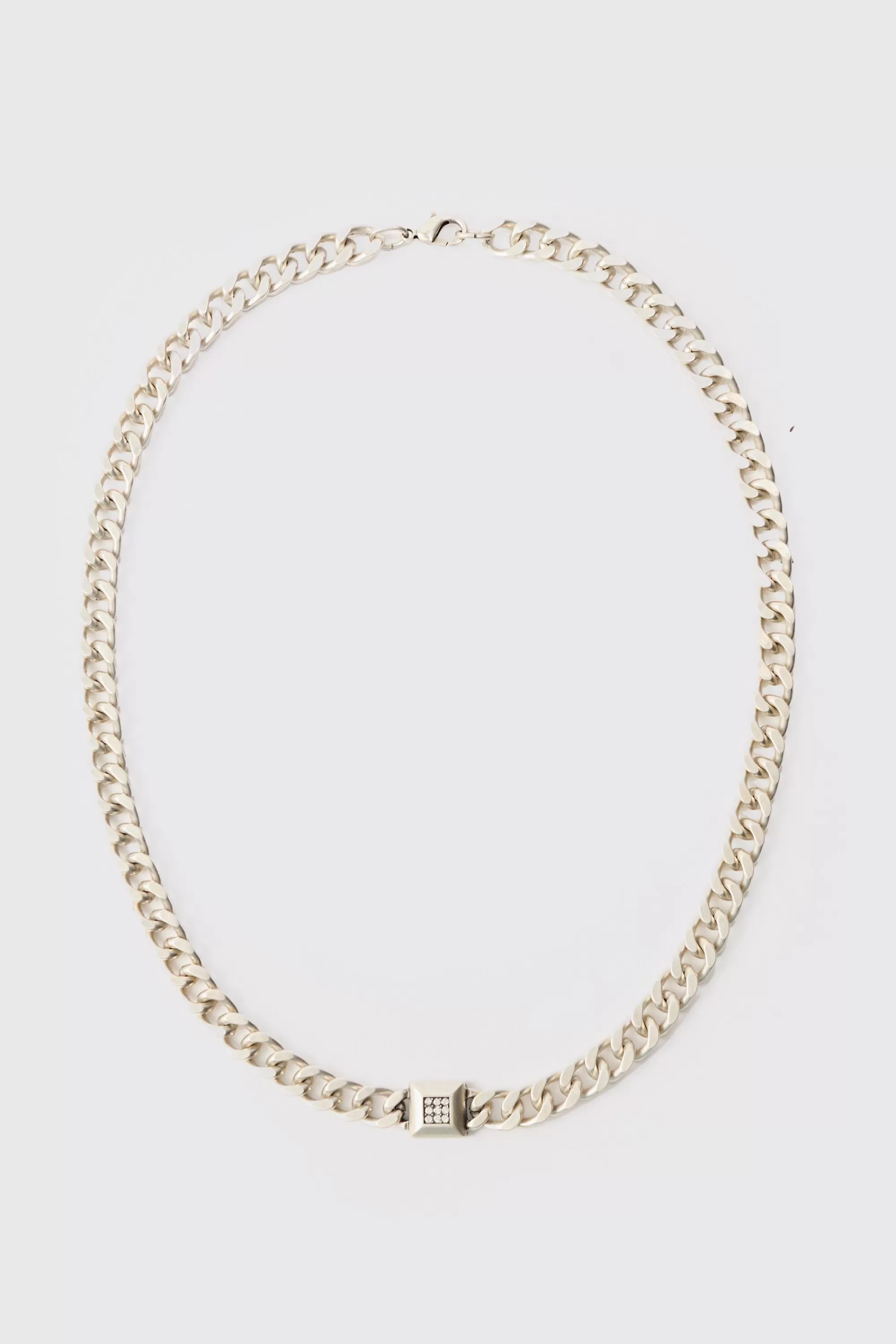 boohooMAN Chunky Chain Iced Pendant Necklace | UK