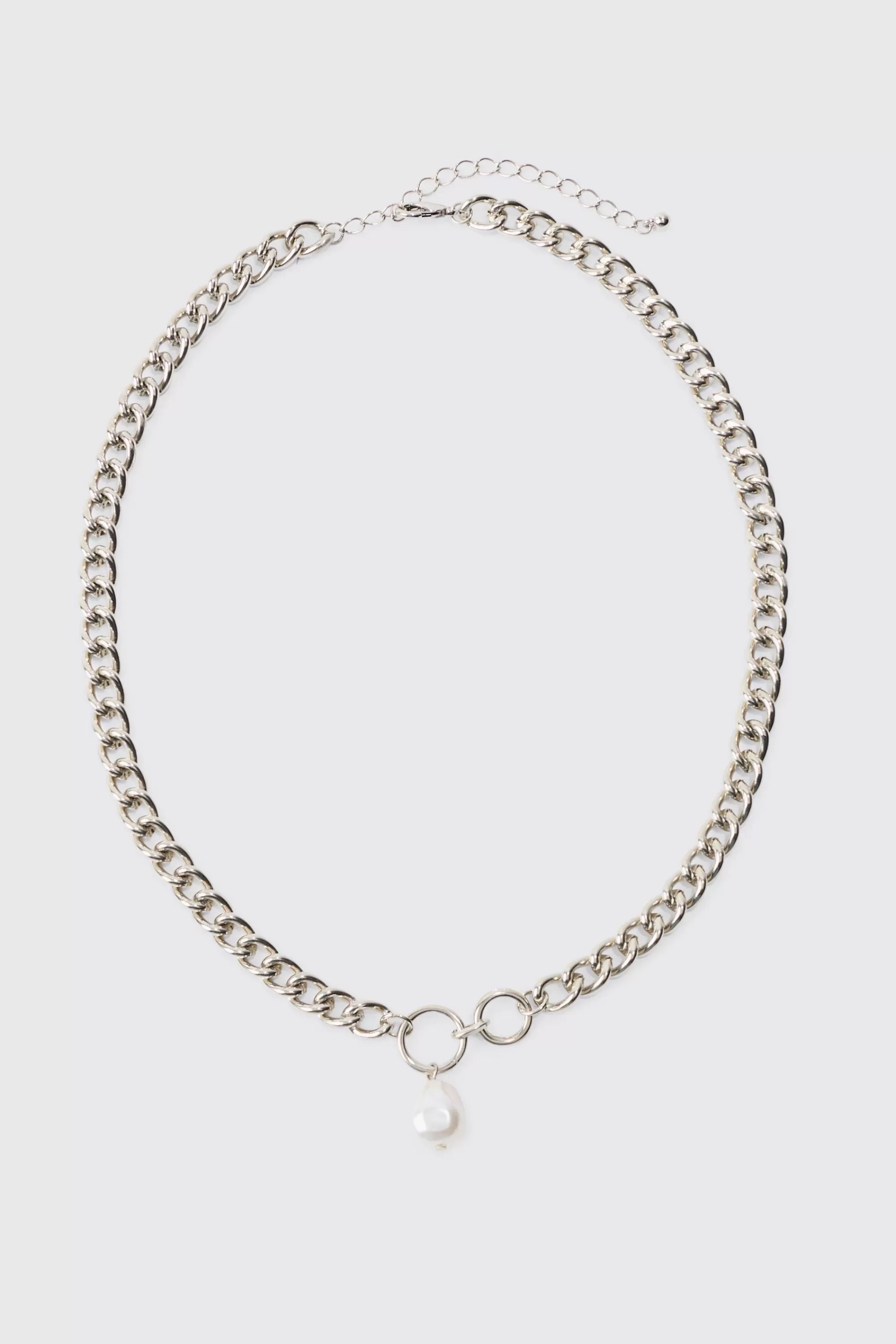 boohooMAN Chunky Chain Pearl Pendant Necklace | UK
